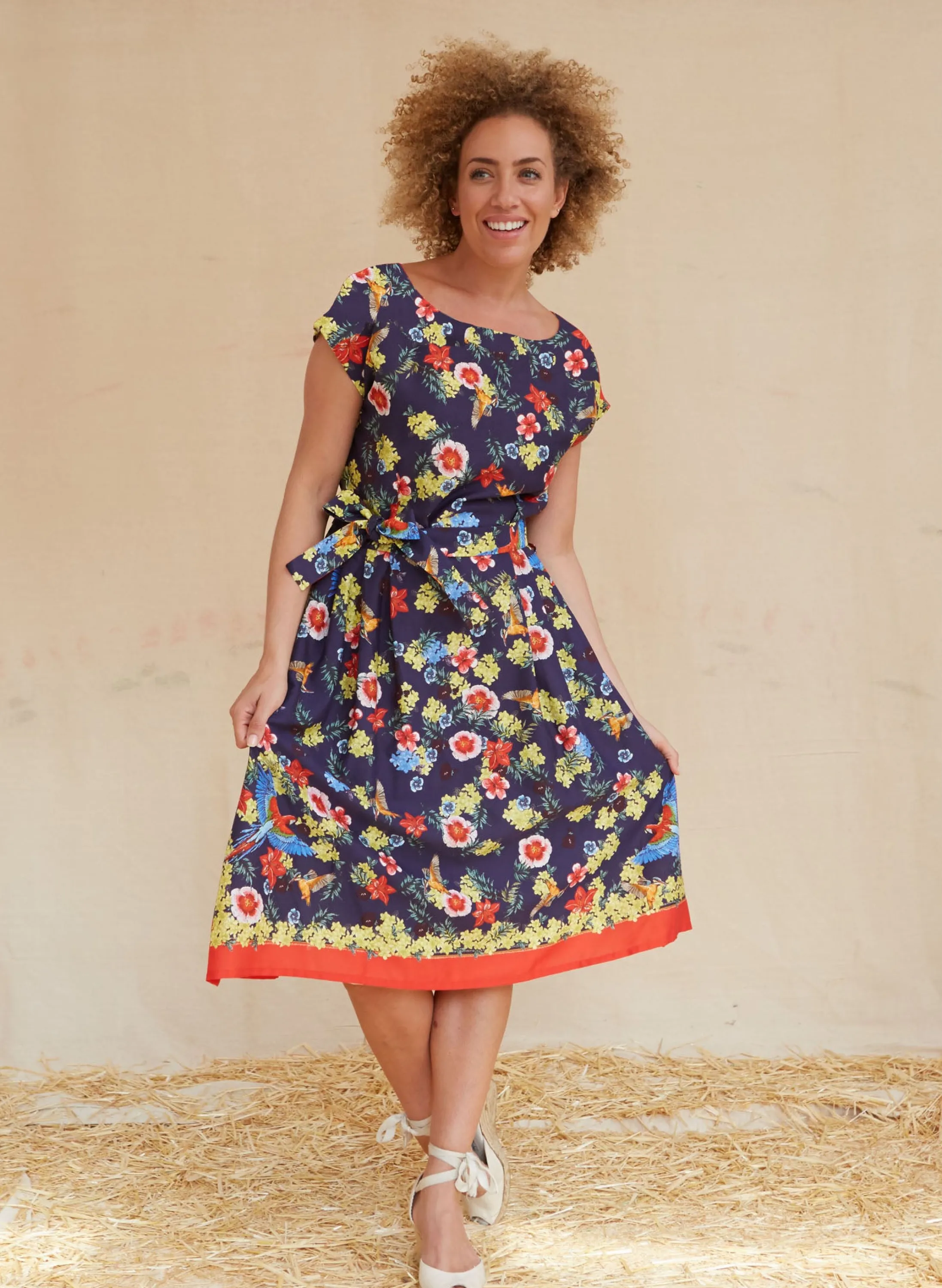 Palava Beatrice Cap - Tencel Navy Tropical Birds Dress Hot