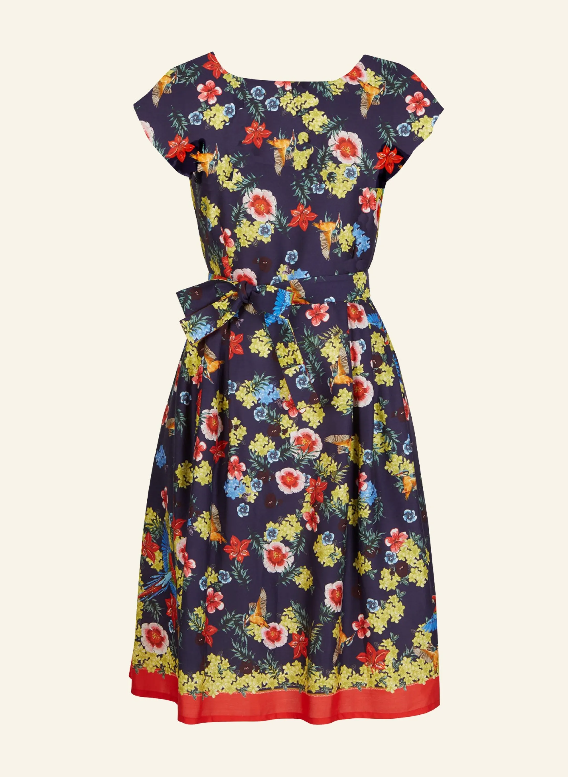 Palava Beatrice Cap - Tencel Navy Tropical Birds Dress Hot