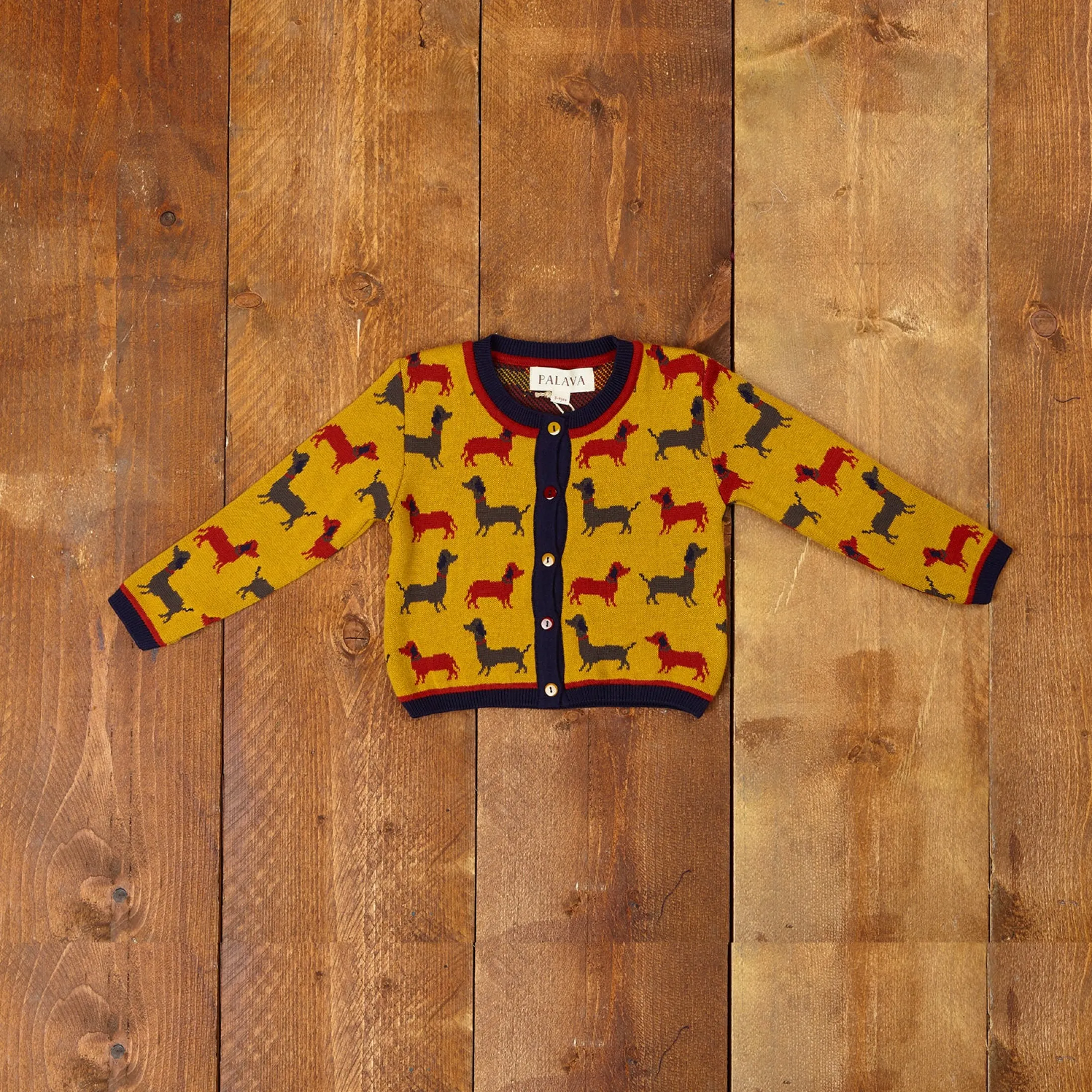 Palava Children's Cardigan - Mustard Sausage Dog Discount