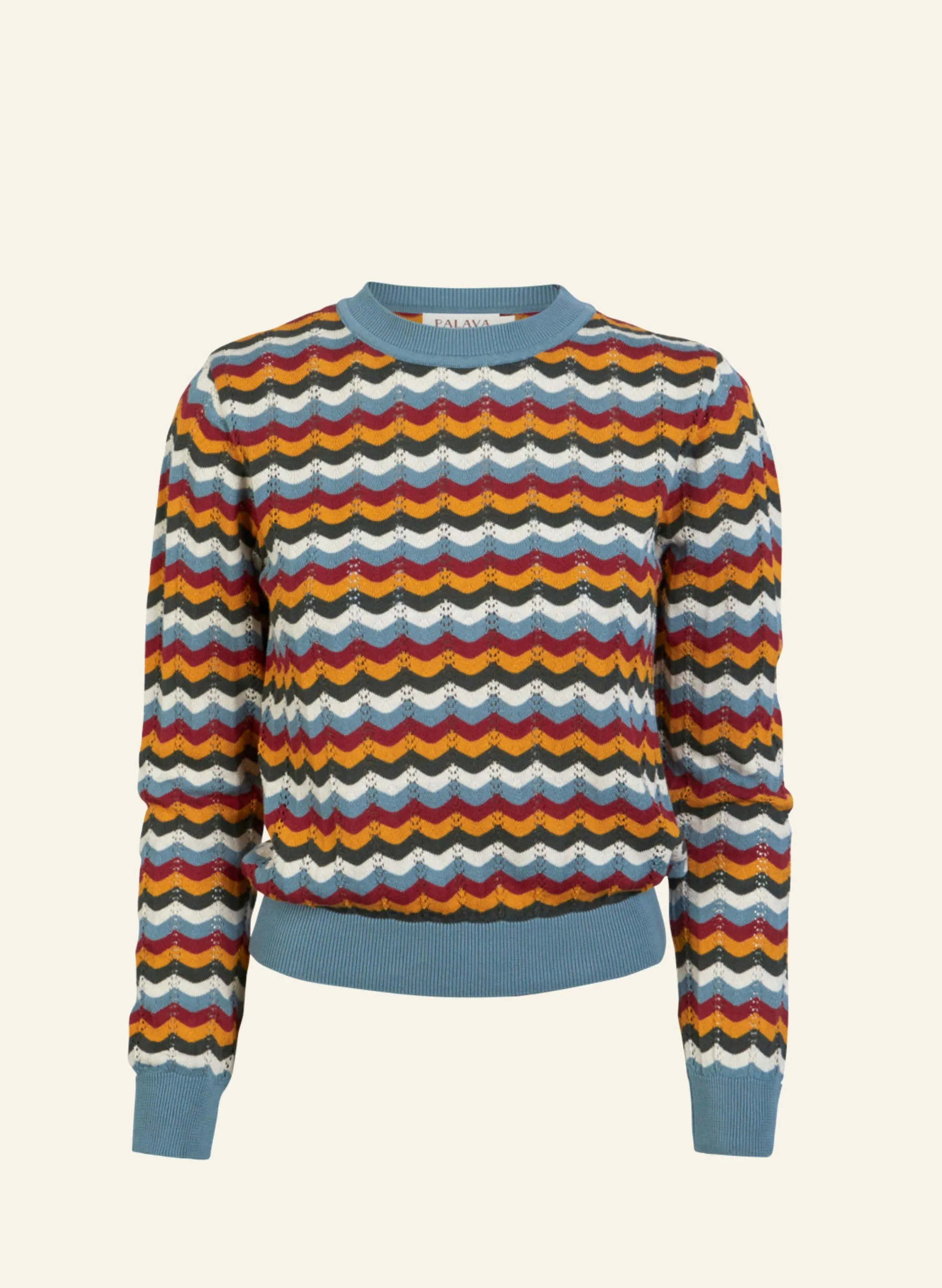 Palava Clara - Mineral Blue Scalloped Knitted Top Discount