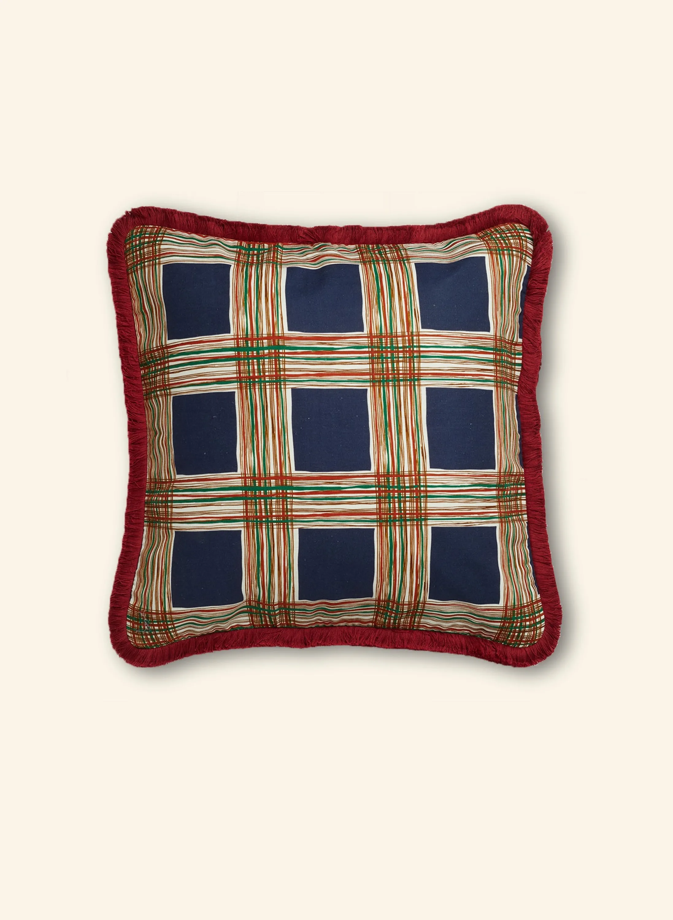 Palava Cushion Cover - Navy Checks Clearance
