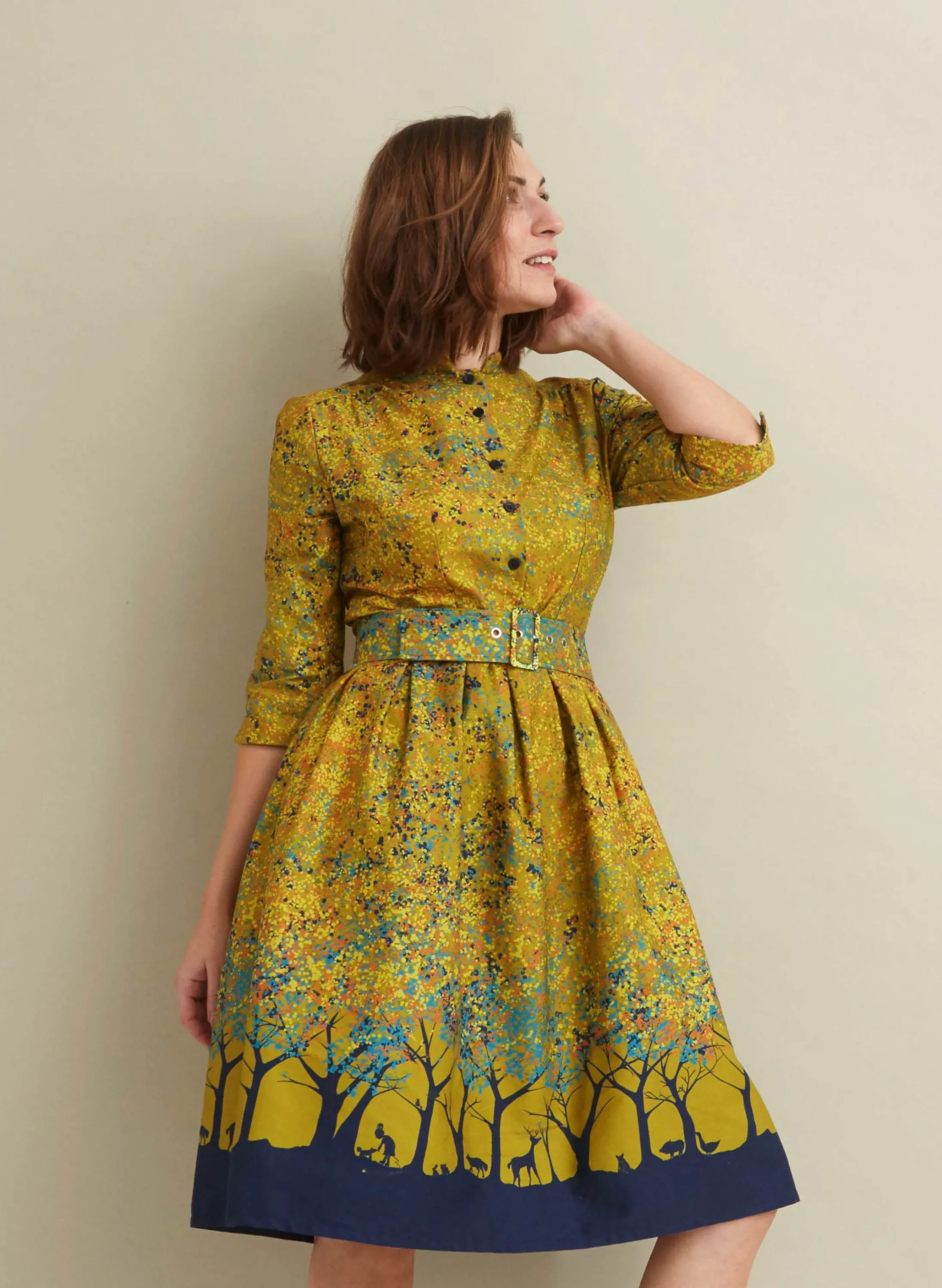 Palava Cynthia - Mustard Forest Dress - 100% Organic Cotton New