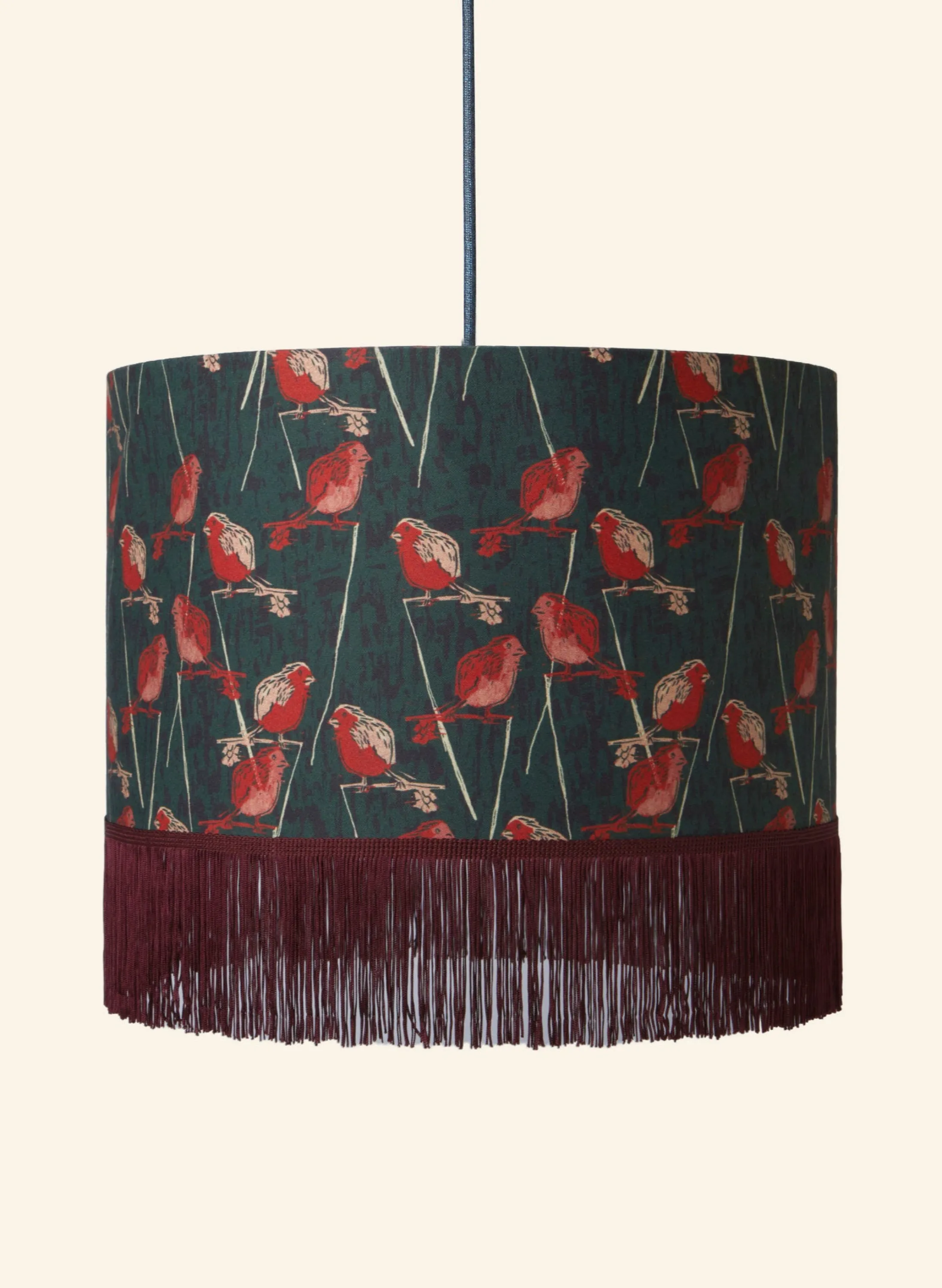 Palava Drum Fringe Lampshade - Forest Green Robin Sale