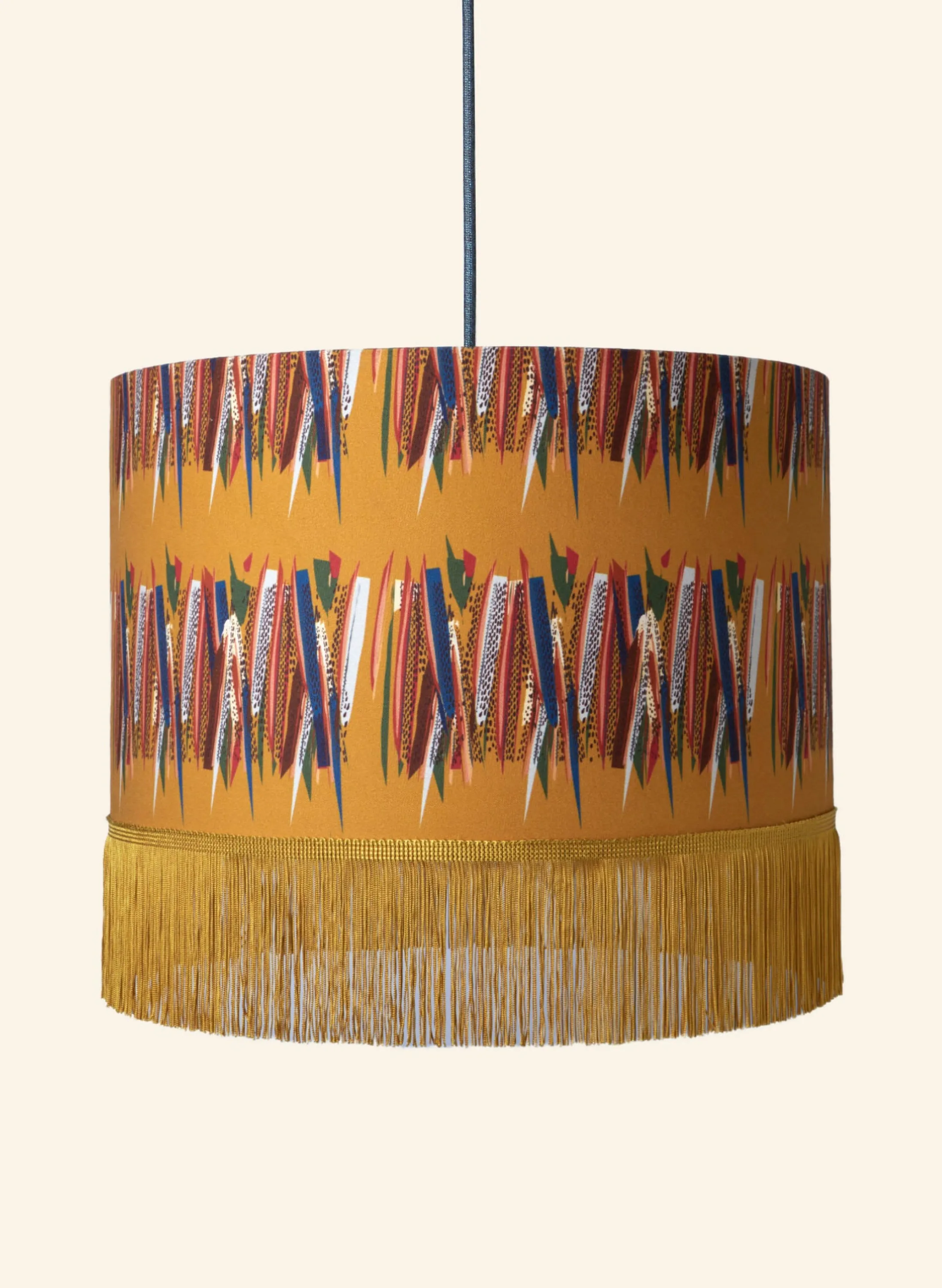 Palava Drum Fringe Lampshade - Mustard Mid-Century Feather New