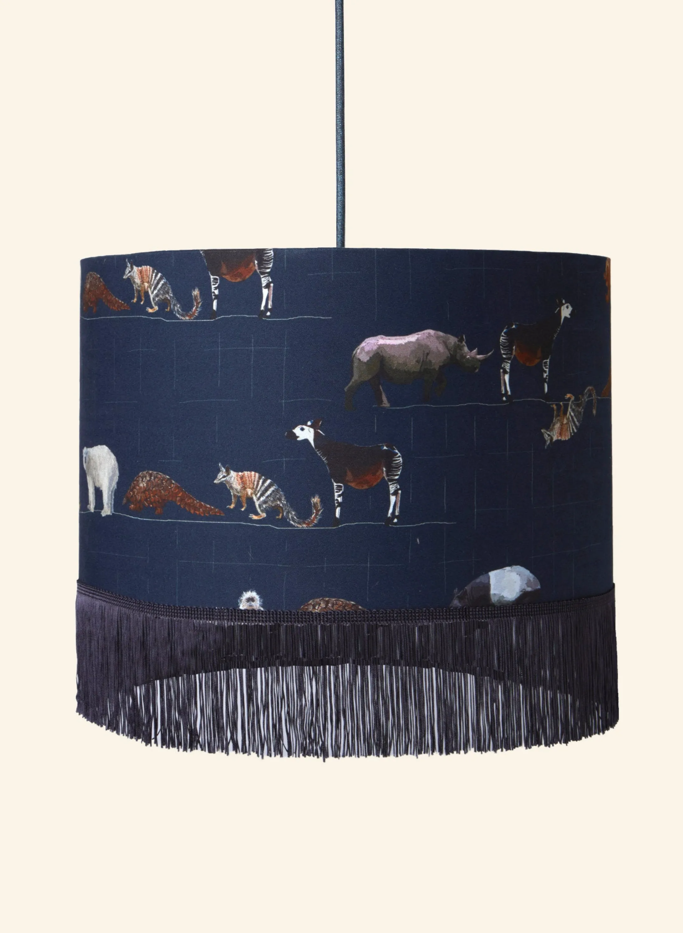 Palava Drum Fringe Lampshade - Navy Endangered Animals Online