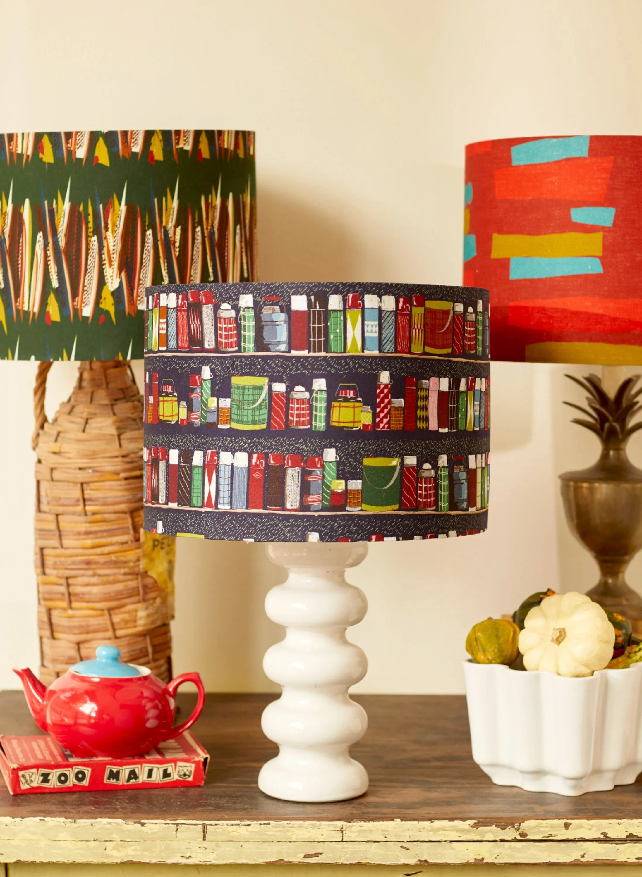 Palava Drum Lampshade - Green Mid-Century Feather Best Sale