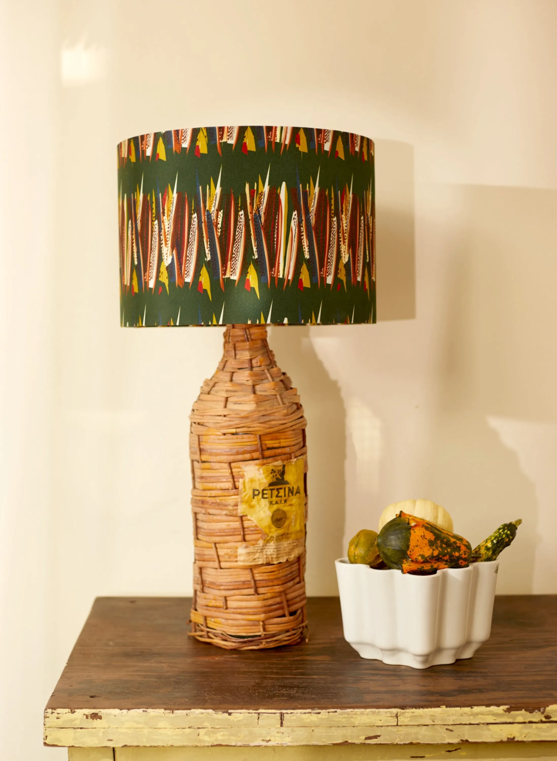 Palava Drum Lampshade - Green Mid-Century Feather Best Sale