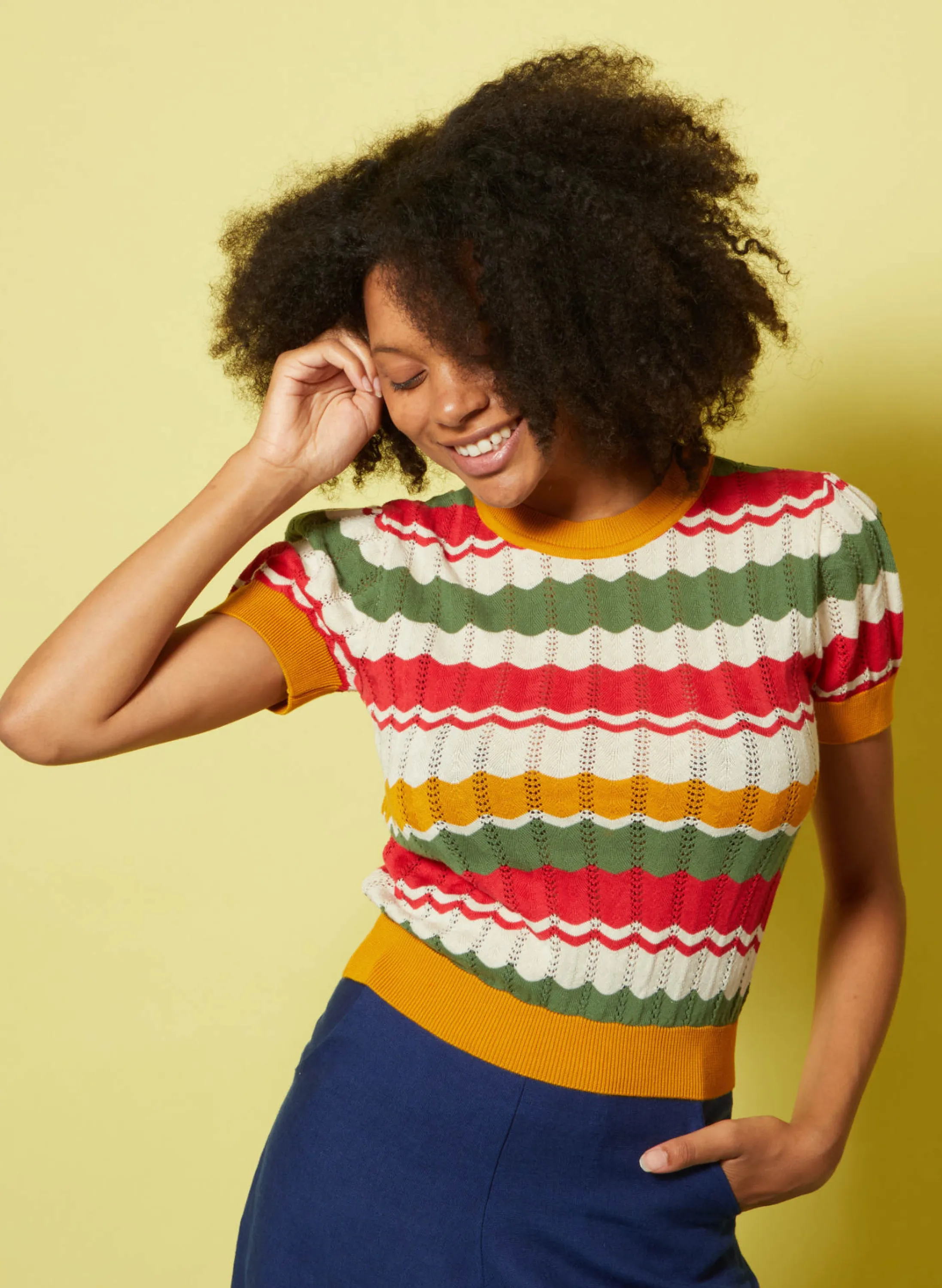 Palava Eve - Red And Mustard Knitted Top Cheap