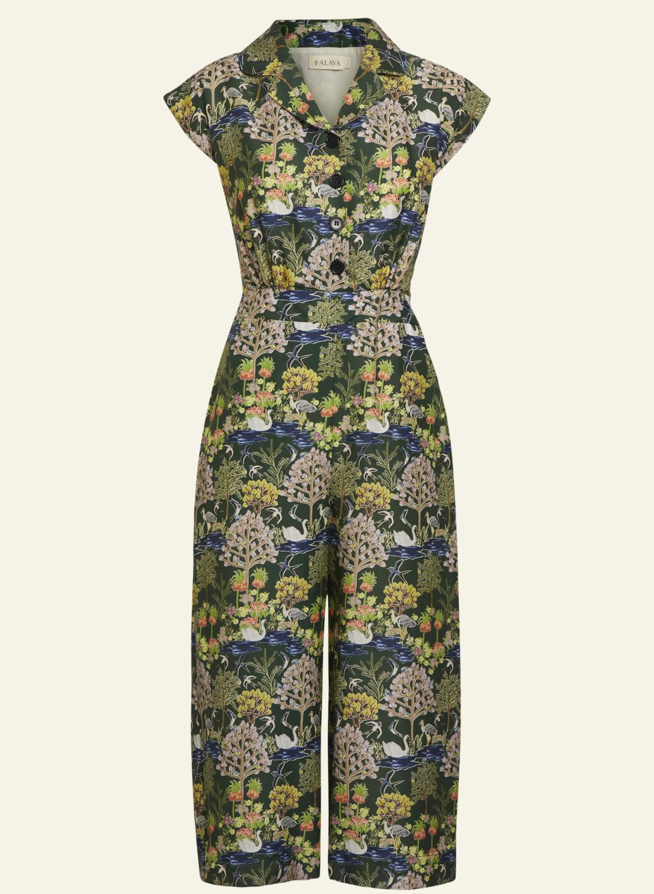 Palava Francesca - Dark Green Botanical Gardens Jumpsuit Cheap