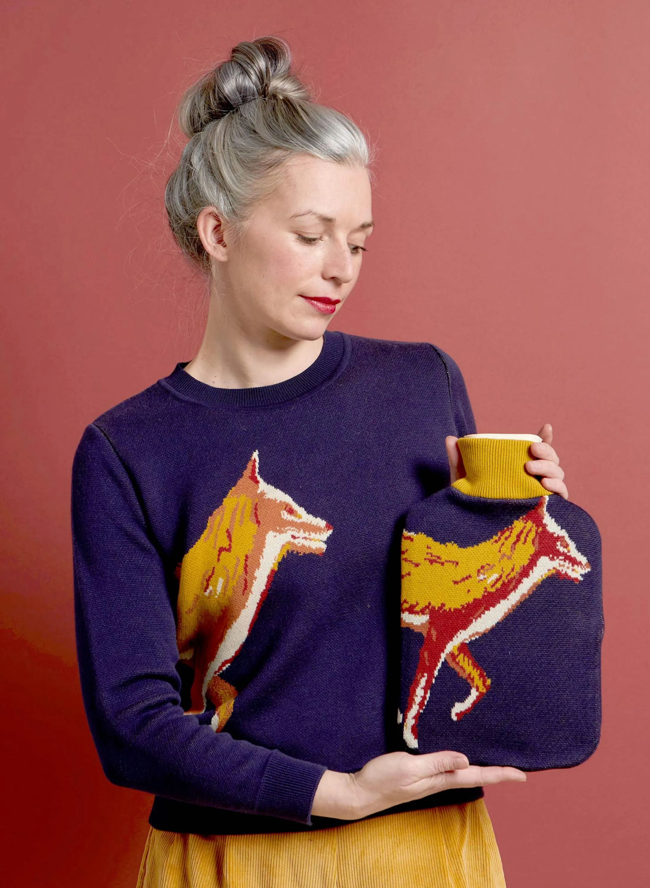 Palava Hot Water Bottle Cover - Navy Fox Clearance
