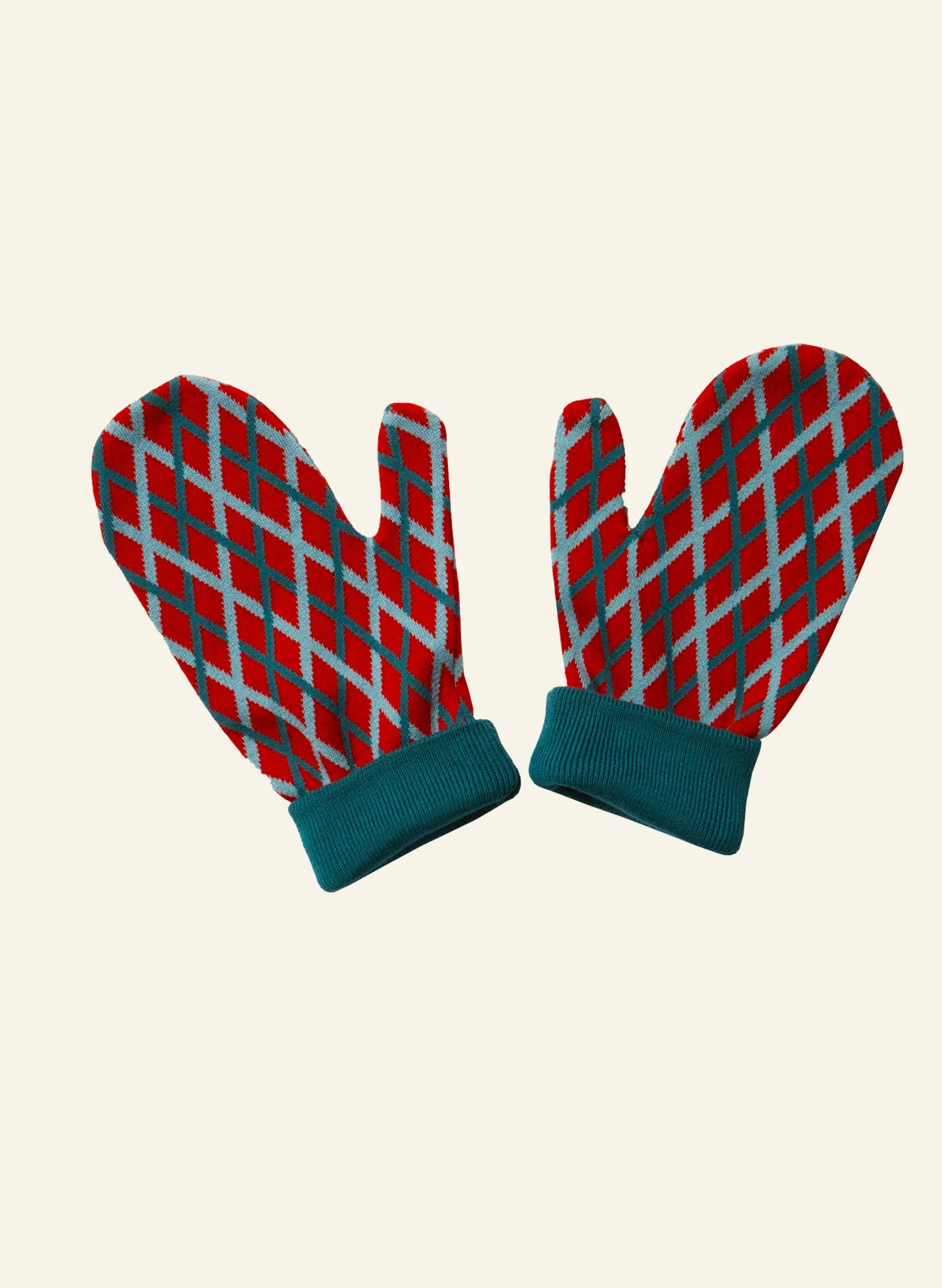 Palava Knitted Mittens - Teal Lattice Best