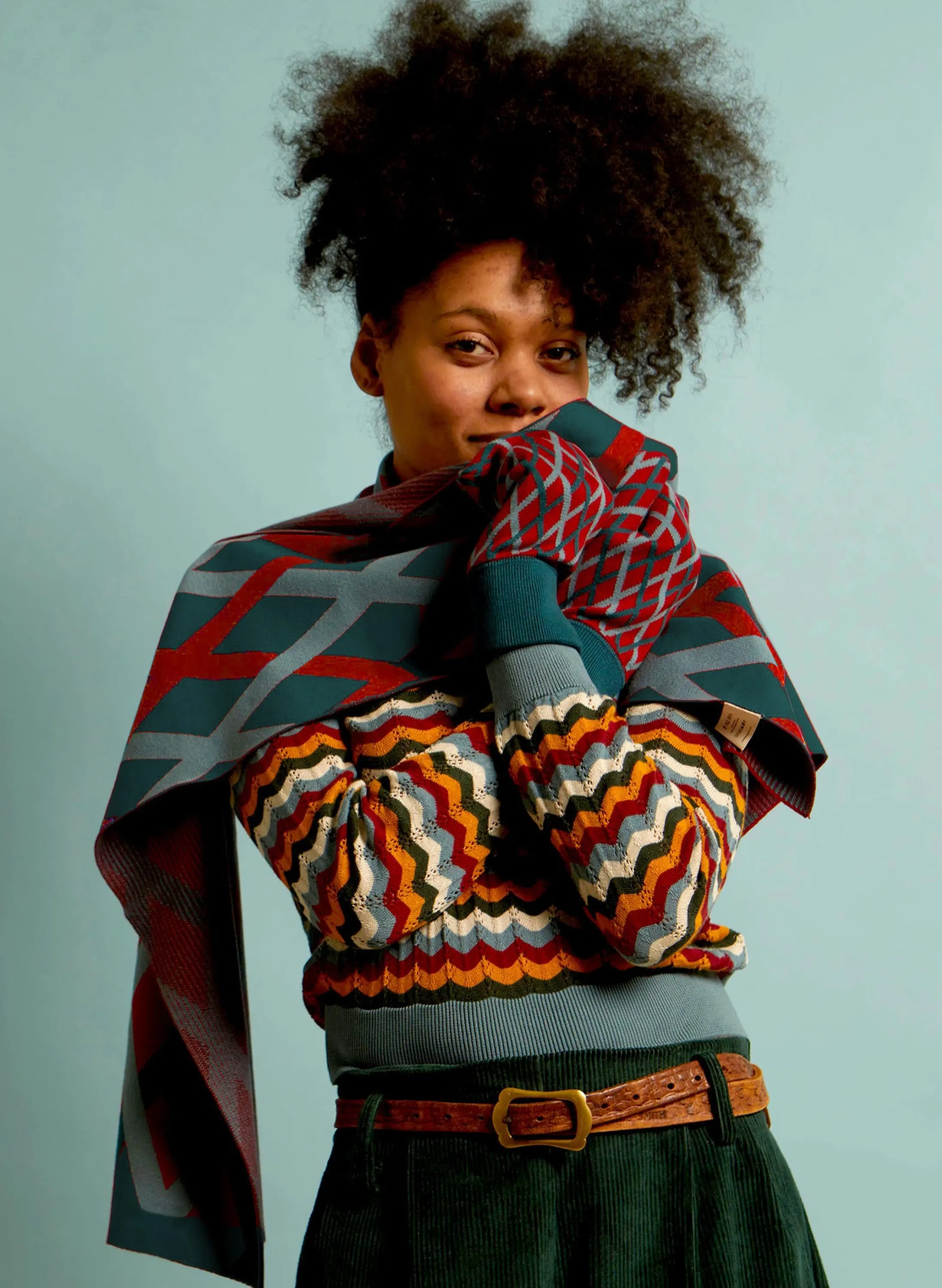 Palava Knitted Scarf - Teal Lattice Fashion