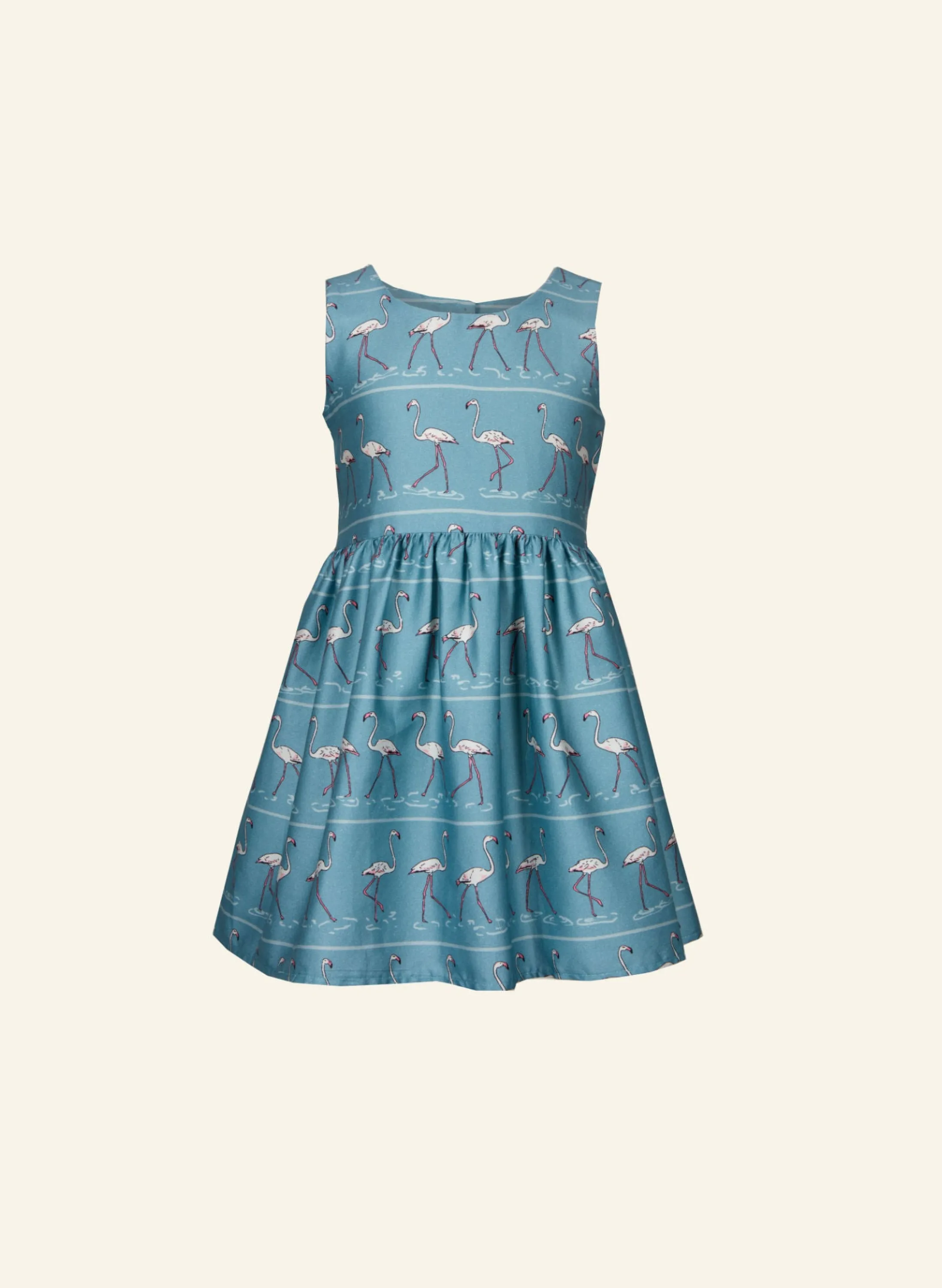 Palava Martha - Teal Flamingo Dress | 100% Organic Cotton Sateen Flash Sale