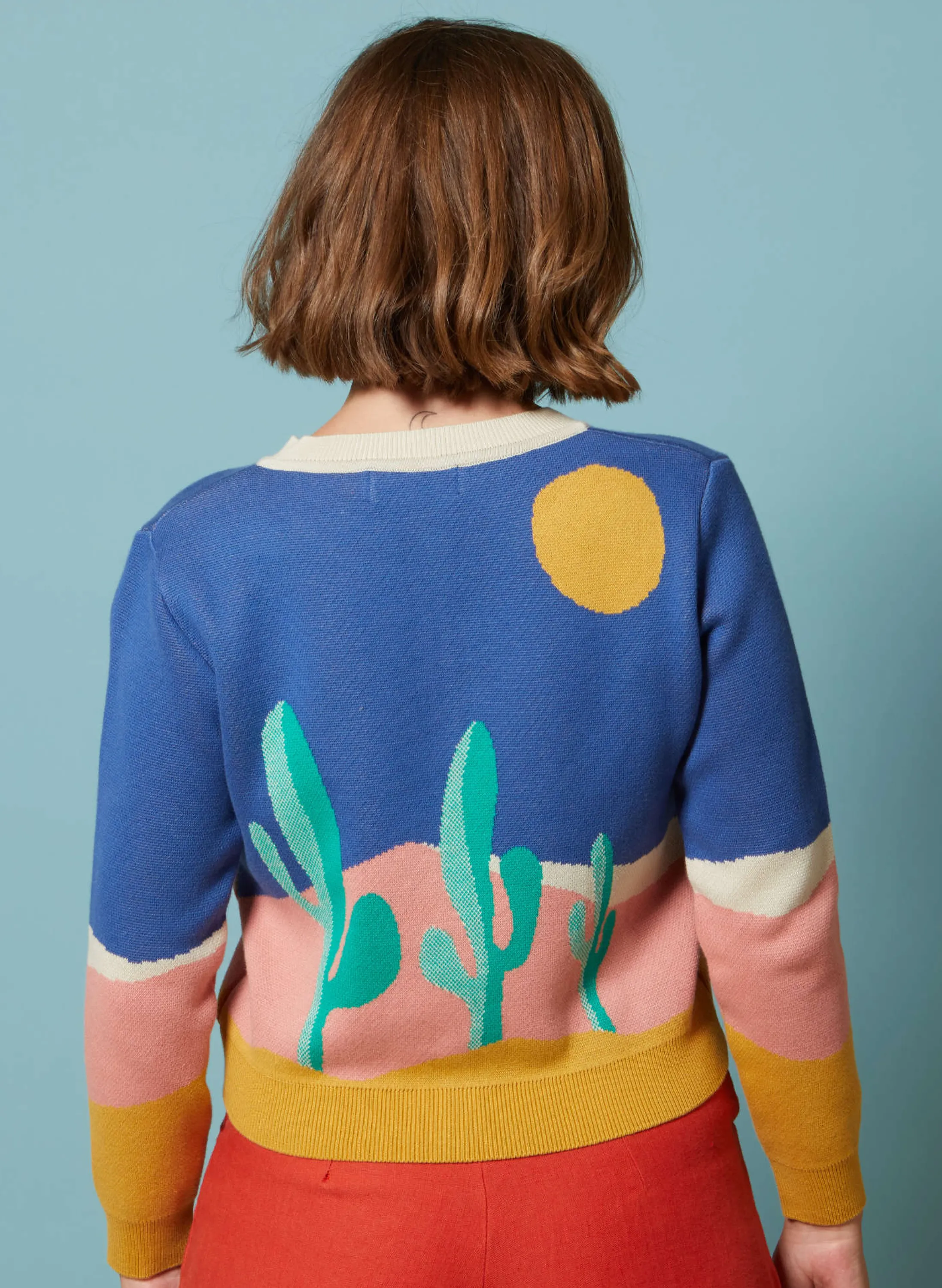 Palava Vera - Blue Cacti Jacquard Cardigan - Full Length Sleeve Cheap