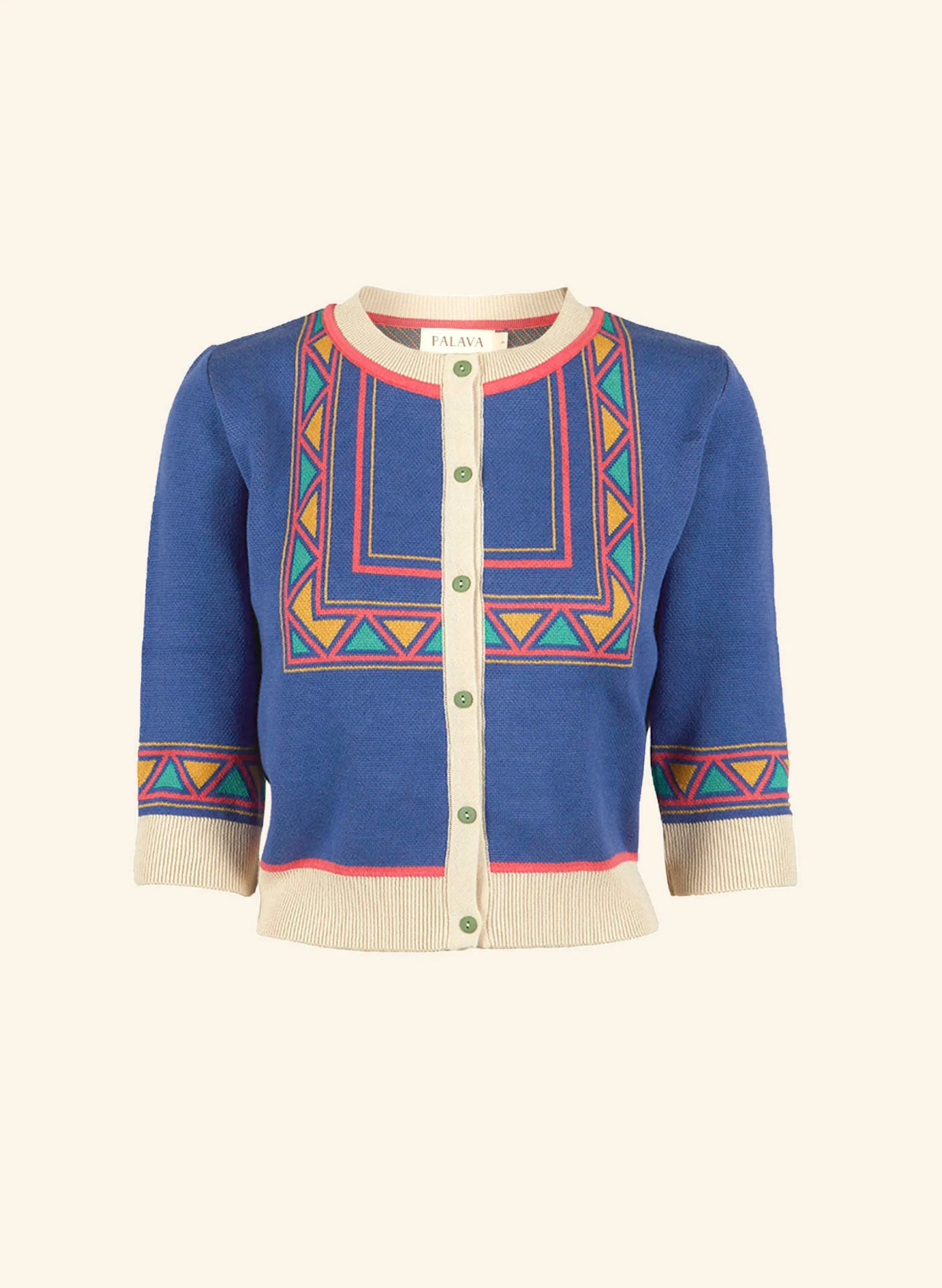 Palava Vera - Blue Frida Jacquard Cardigan - 3/4 Sleeve Sale