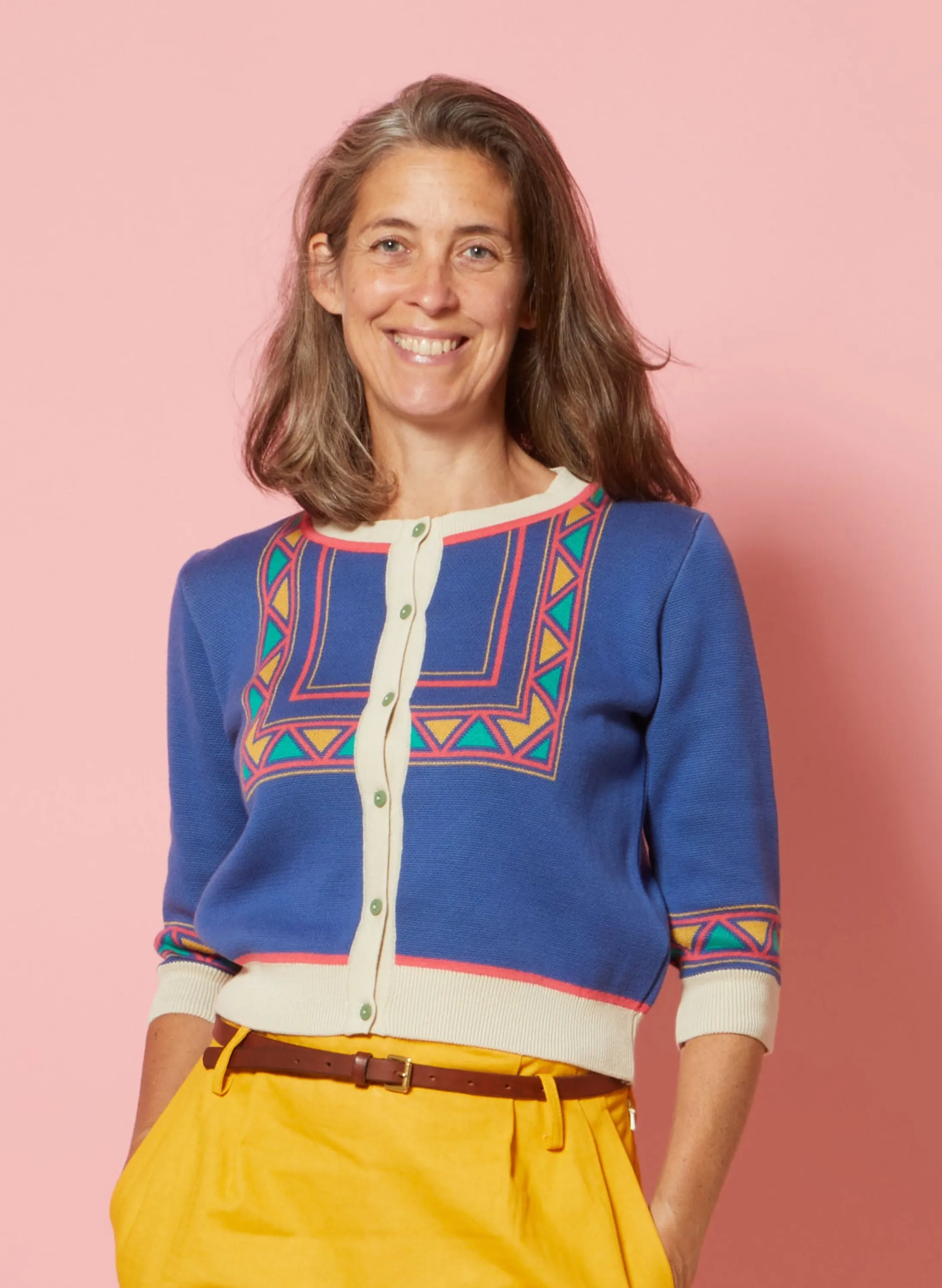 Palava Vera - Blue Frida Jacquard Cardigan - 3/4 Sleeve Sale