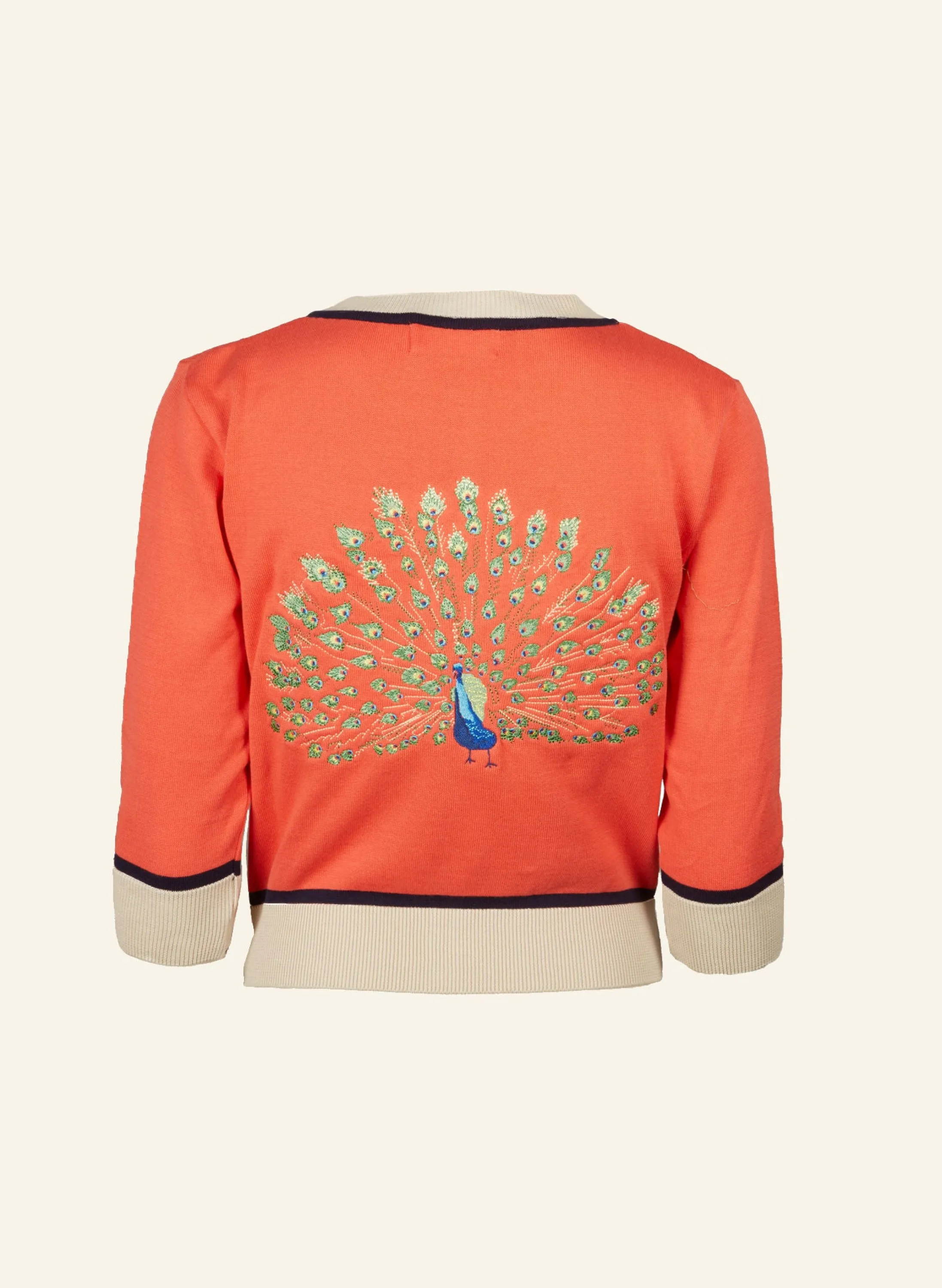 Palava Vera - Coral Peacock Embroidered Cardigan - 3/4 Sleeve Clearance
