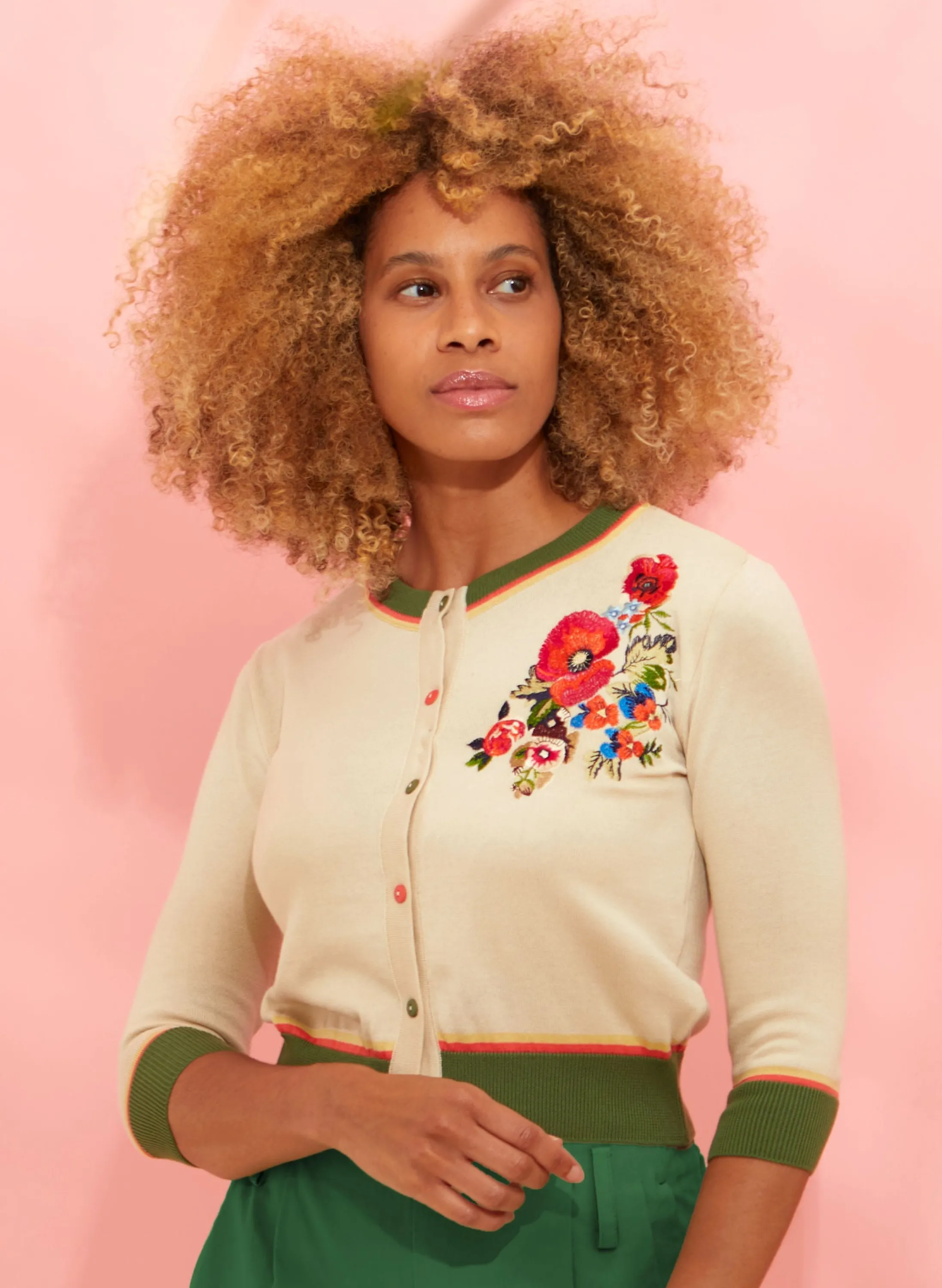 Palava Vera - Cream Floral Corsage - Organic Cotton Cardigan Shop
