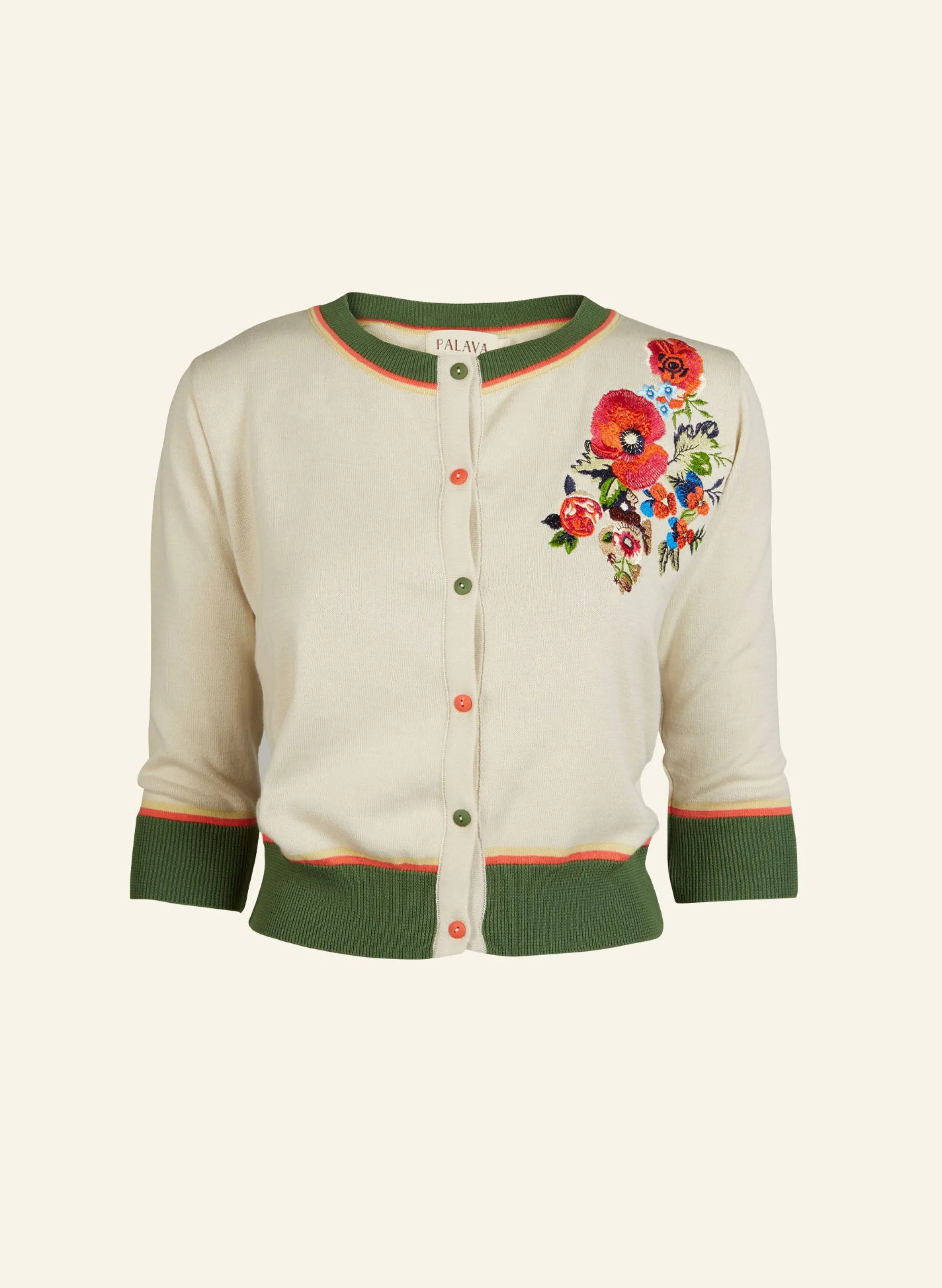 Palava Vera - Cream Floral Corsage - Organic Cotton Cardigan Shop