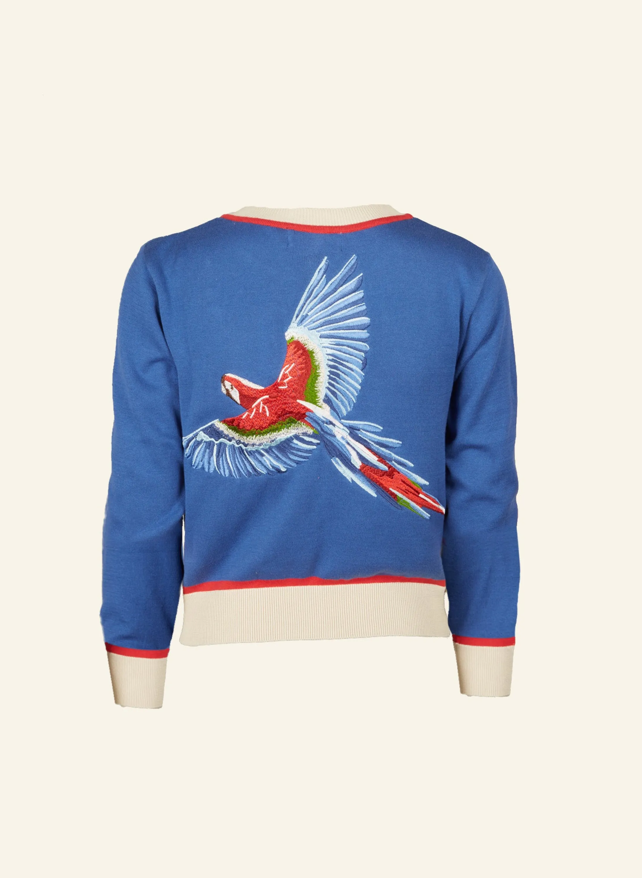 Palava Vera - Large Embroidered Blue Parrot Cardigan | Organic Cotton Online