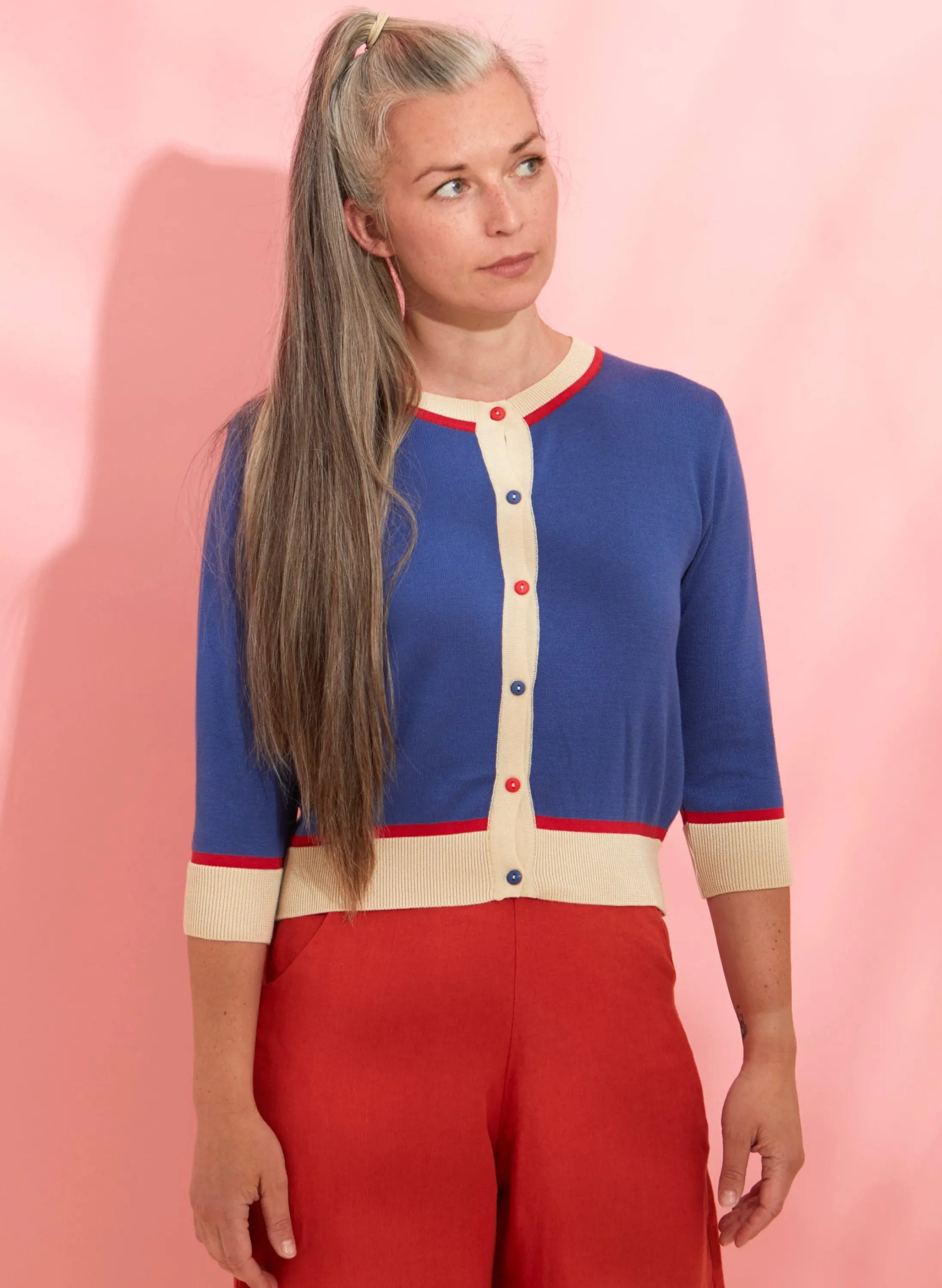 Palava Vera - Large Embroidered Blue Parrot Cardigan | Organic Cotton Online