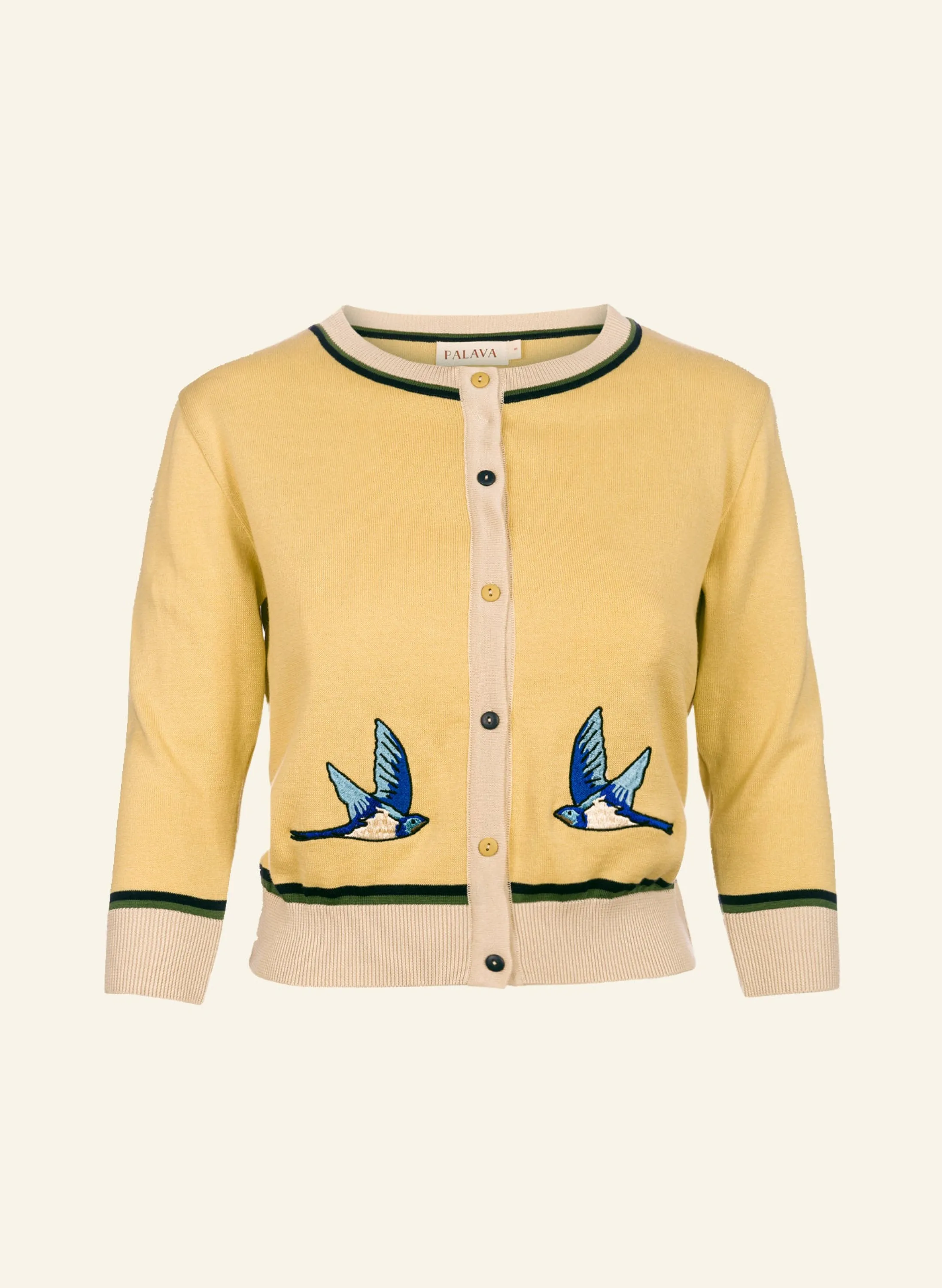 Palava Vera - Lemon Swallows Embroidered Cardigan - 3/4 Sleeve Cheap