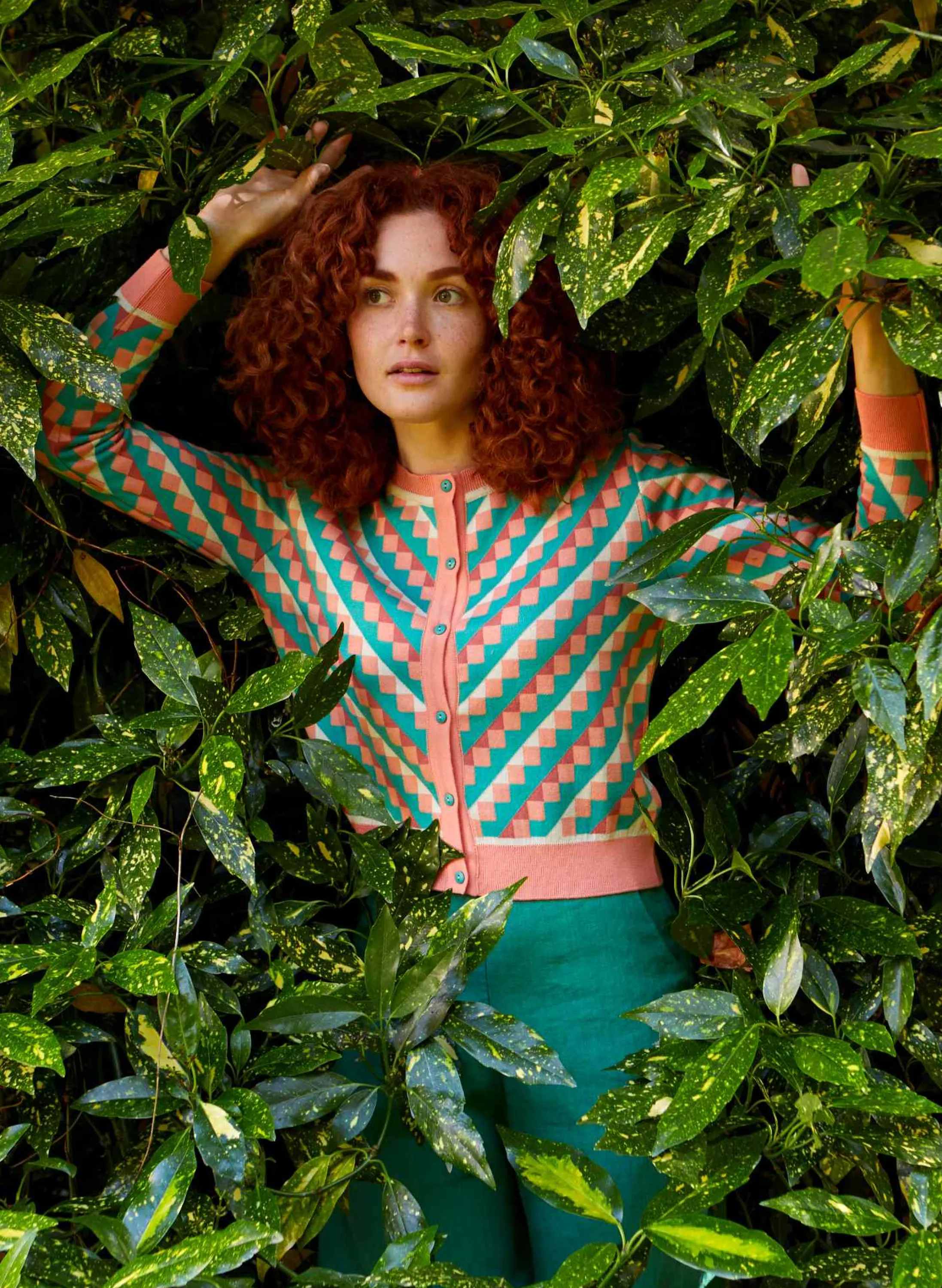 Palava Vera - Papaya Puzzle Jacquard Cardigan Hot