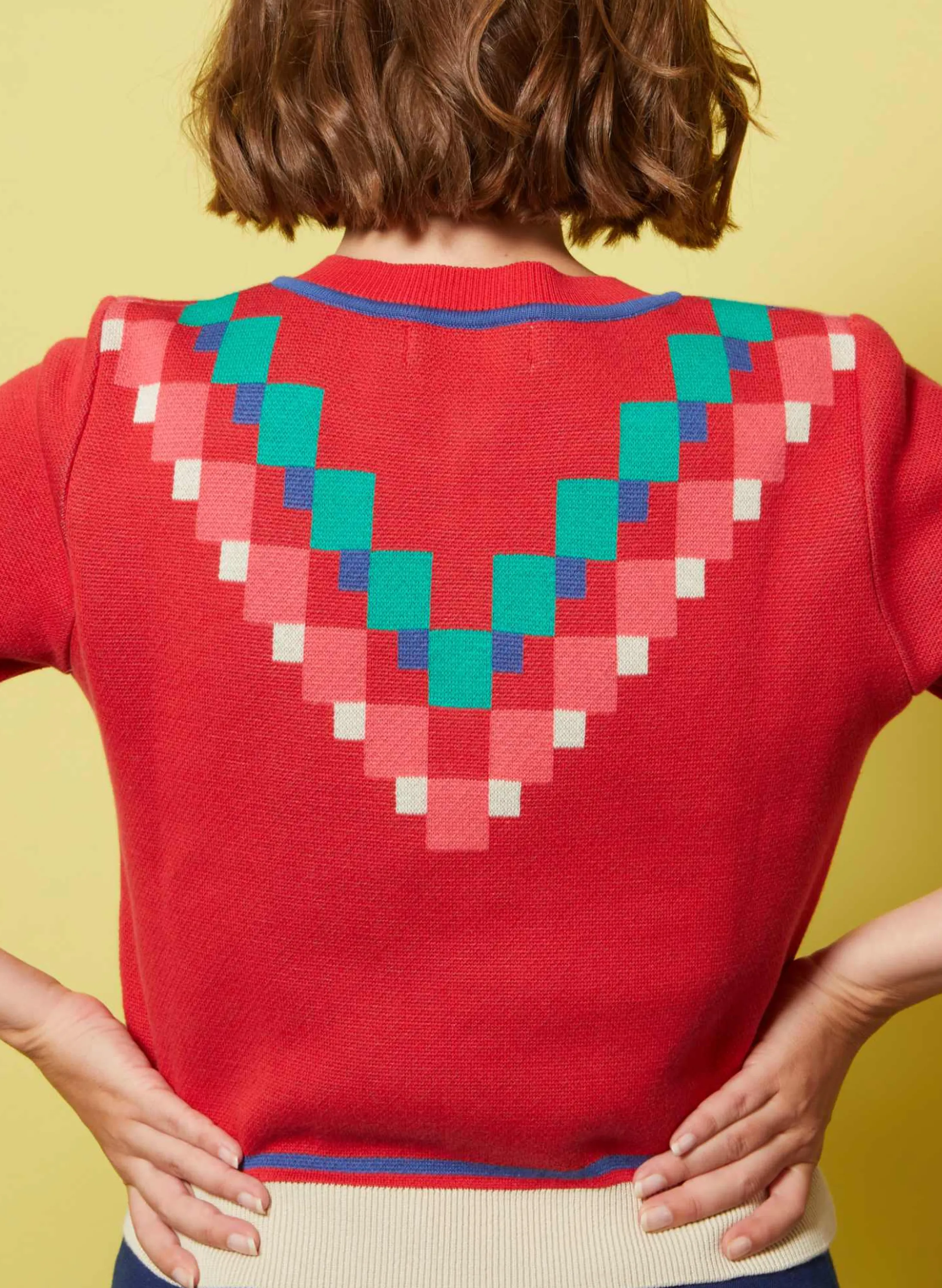 Palava Vera - Red Mexican Terrace Jacquard Cardigan - 3/4 Sleeve Best