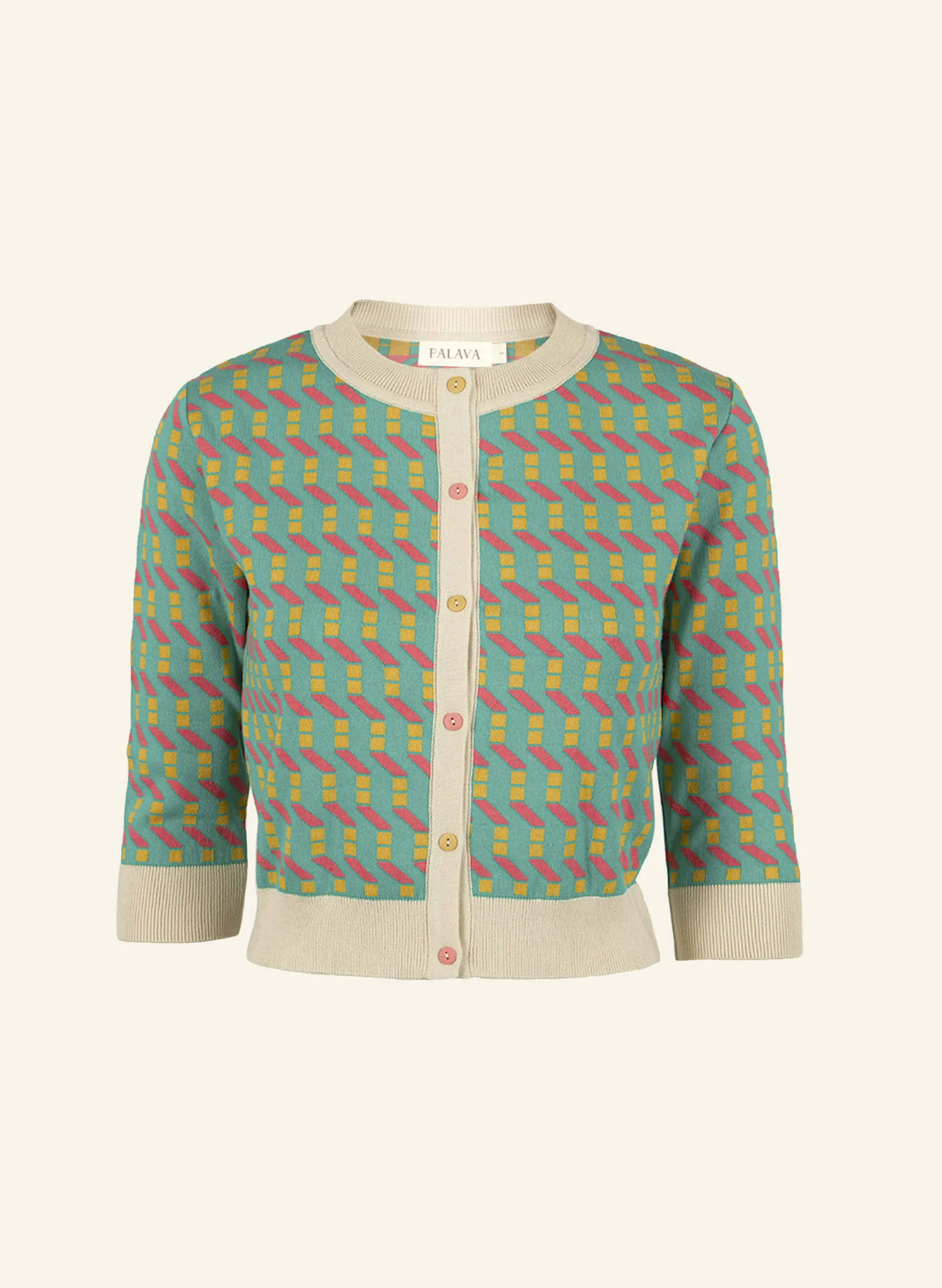Palava Vera - Turquoise Afternoon Sun Jacquard Cardigan - 3/4 Sleeve Online