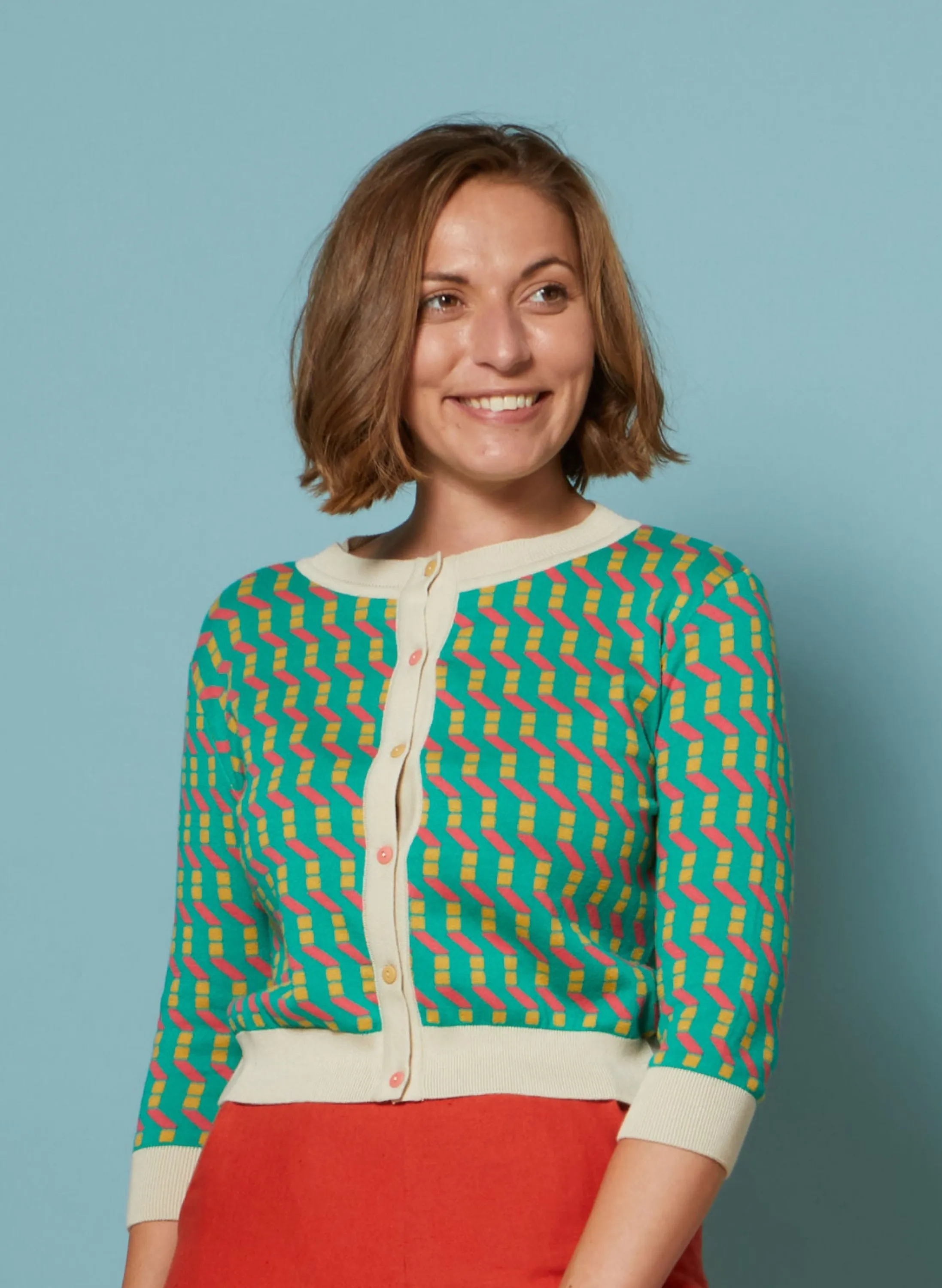 Palava Vera - Turquoise Afternoon Sun Jacquard Cardigan - 3/4 Sleeve Online