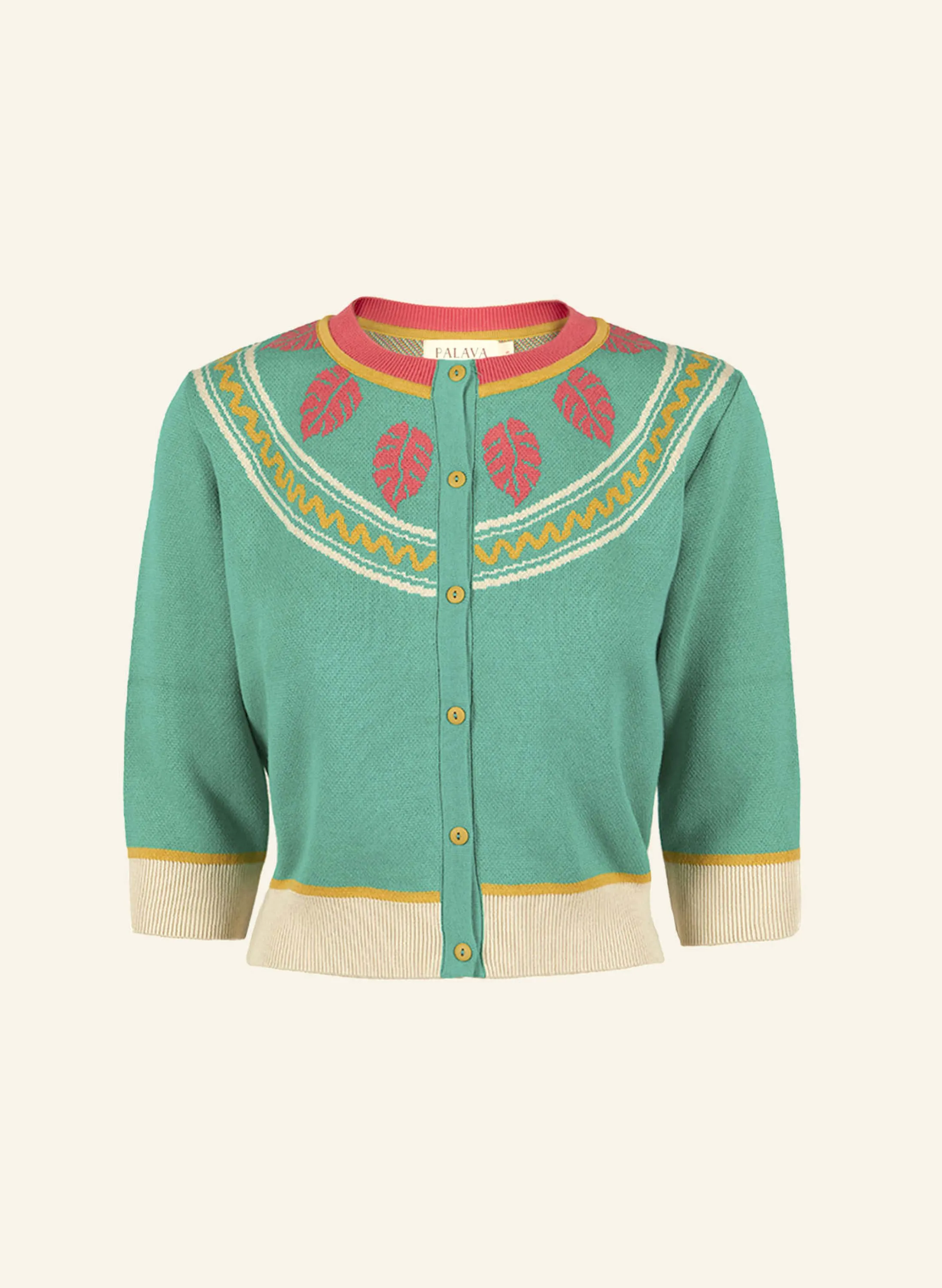 Palava Vera - Turquoise Mexican Shawl Jacquard Cardigan - 3/4 Sleeve Online