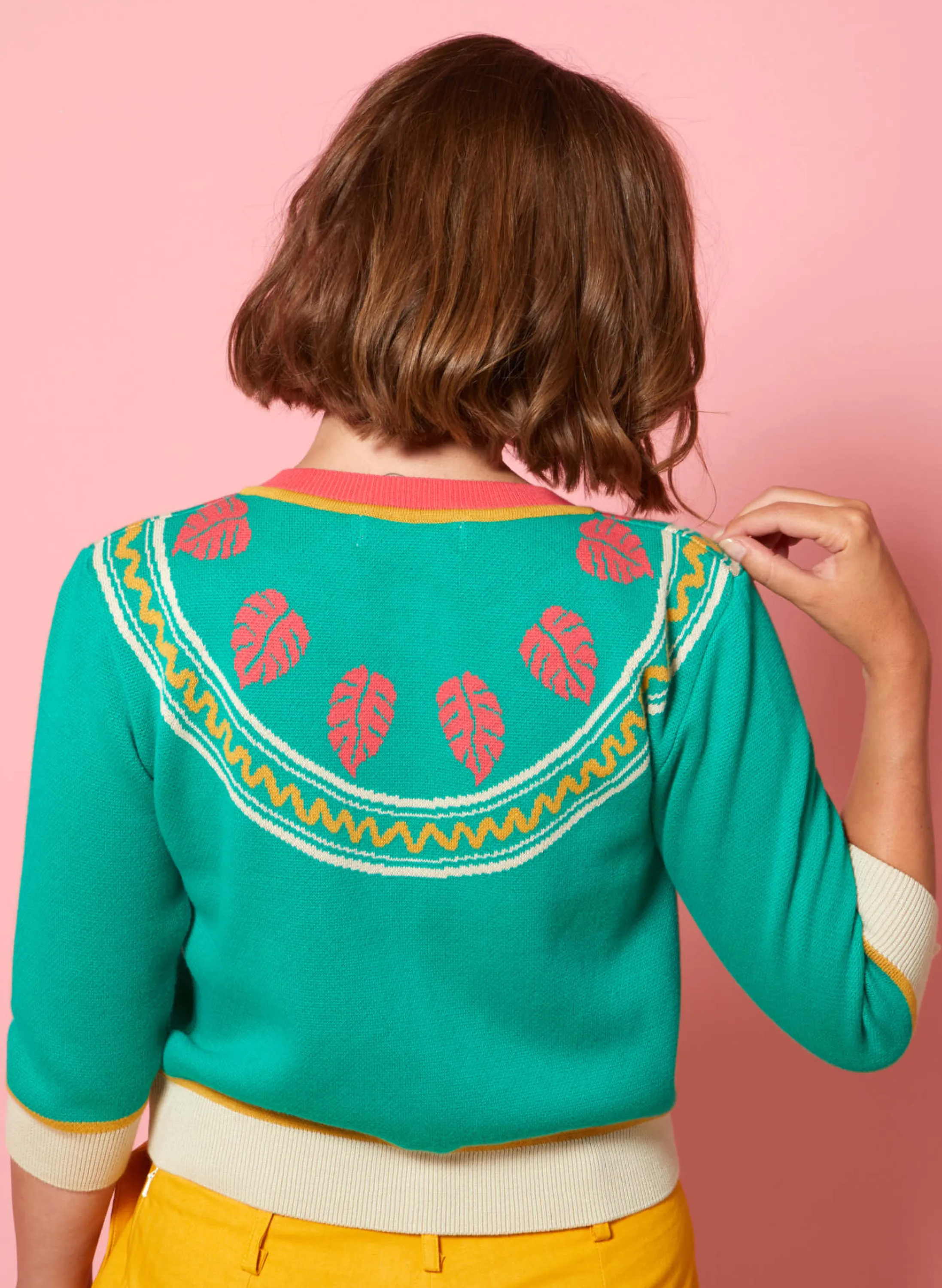 Palava Vera - Turquoise Mexican Shawl Jacquard Cardigan - 3/4 Sleeve Online
