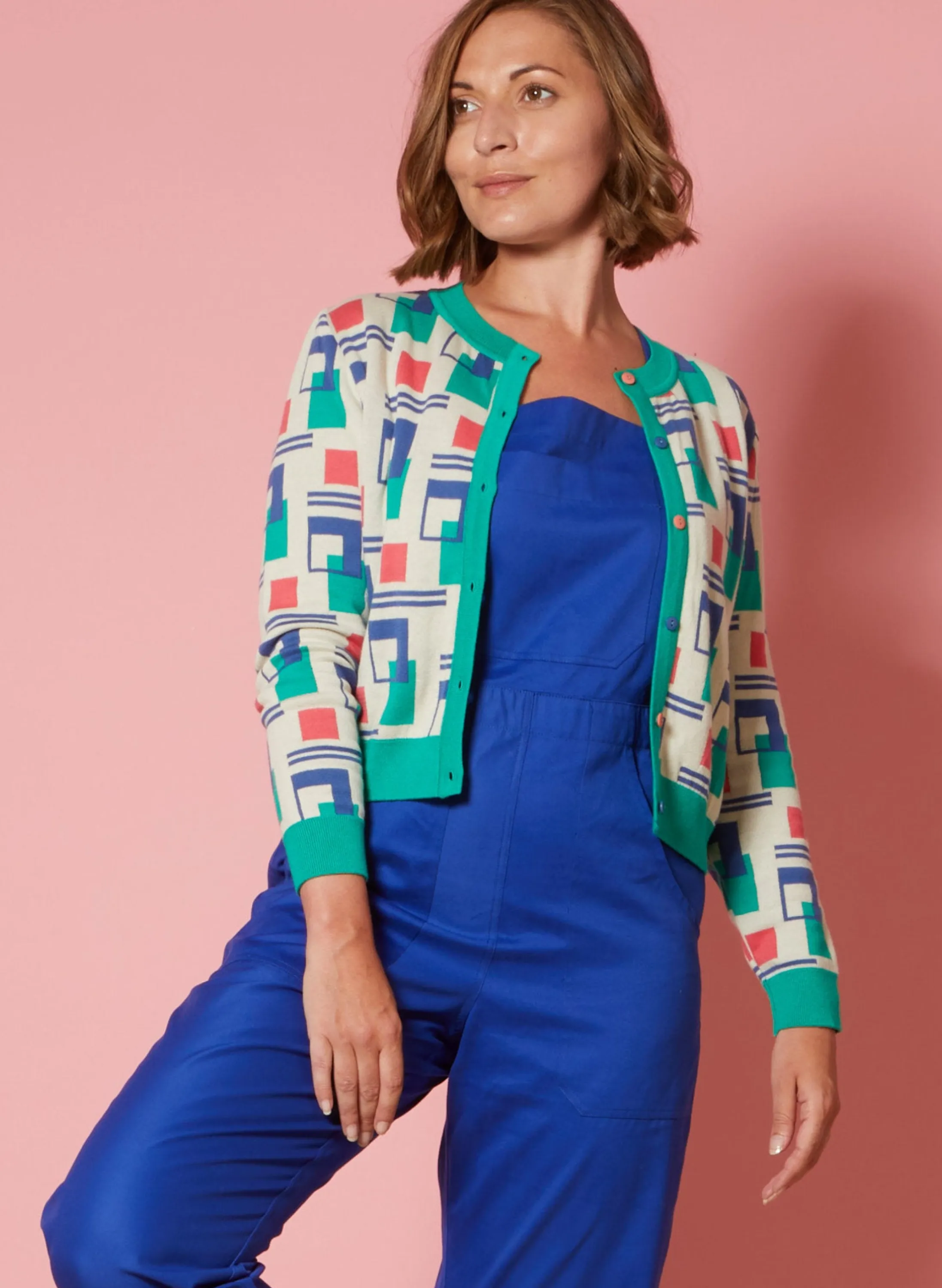 Palava Vera - Turquoise Mexico City Jacquard Cardigan - Full Length Sleeve Store