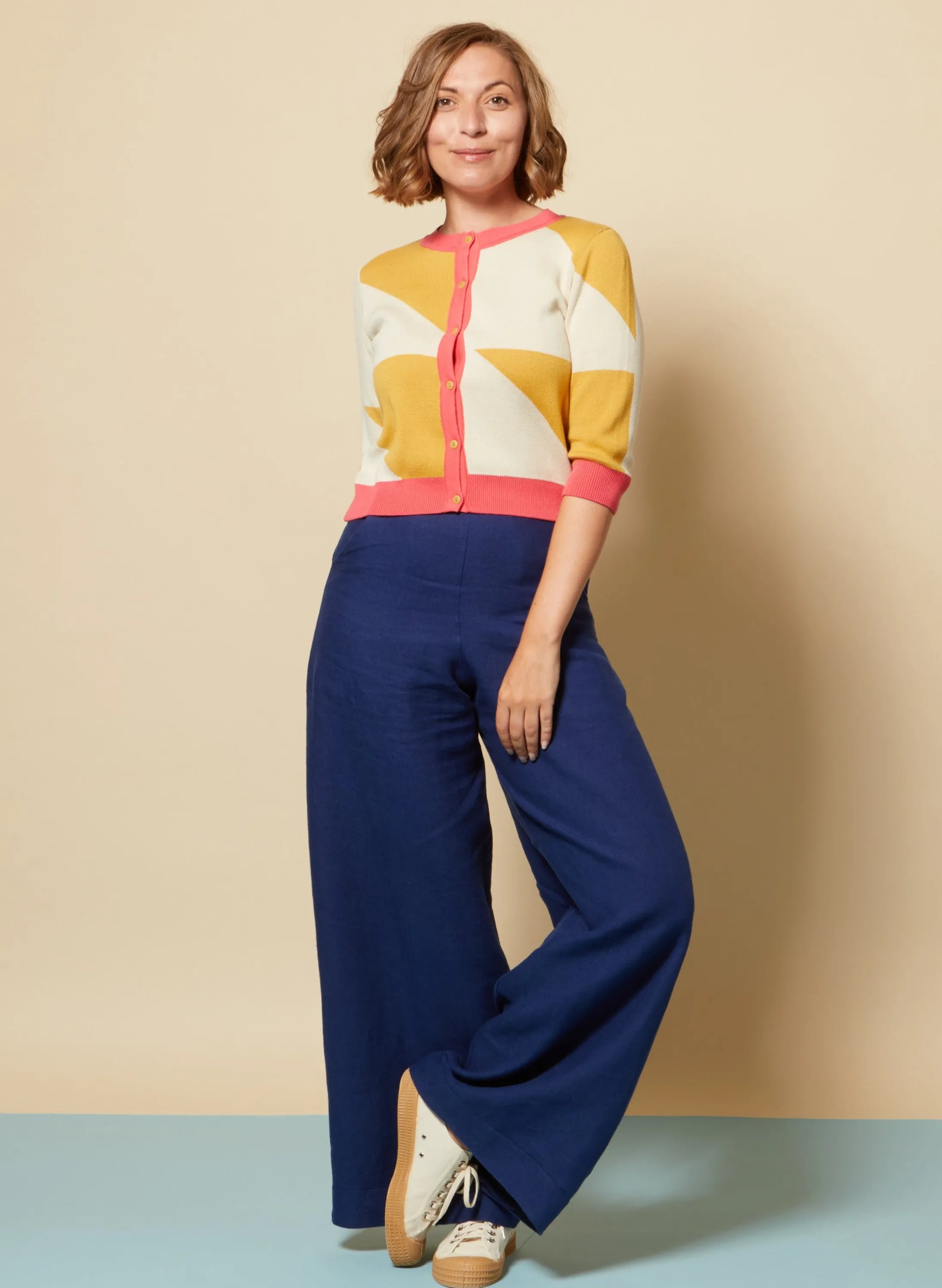 Palava Vera - Yellow Sunshine Jacquard Cardigan - 3/4 Sleeve Hot